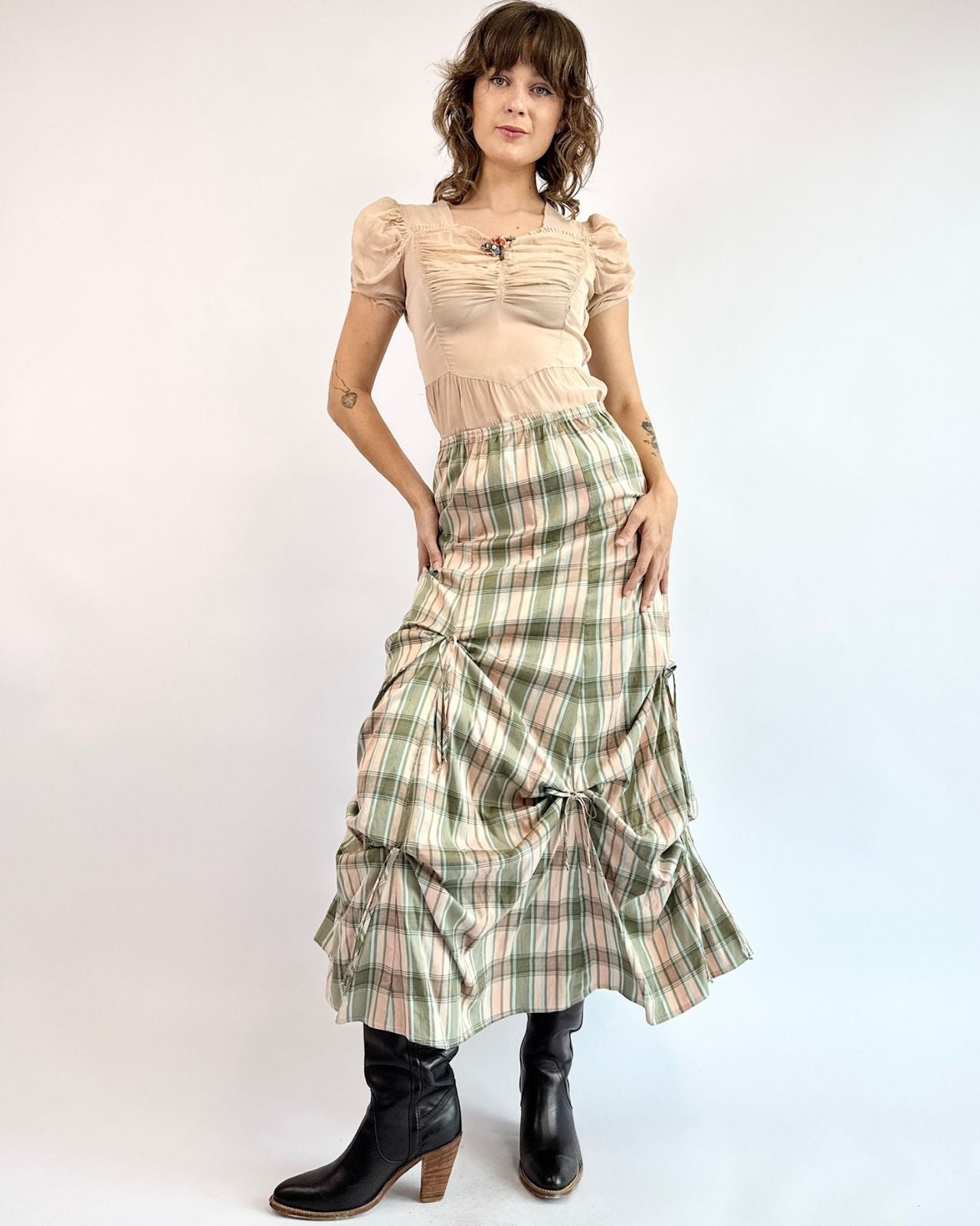 Row To Remember Plaid Silk Skirt