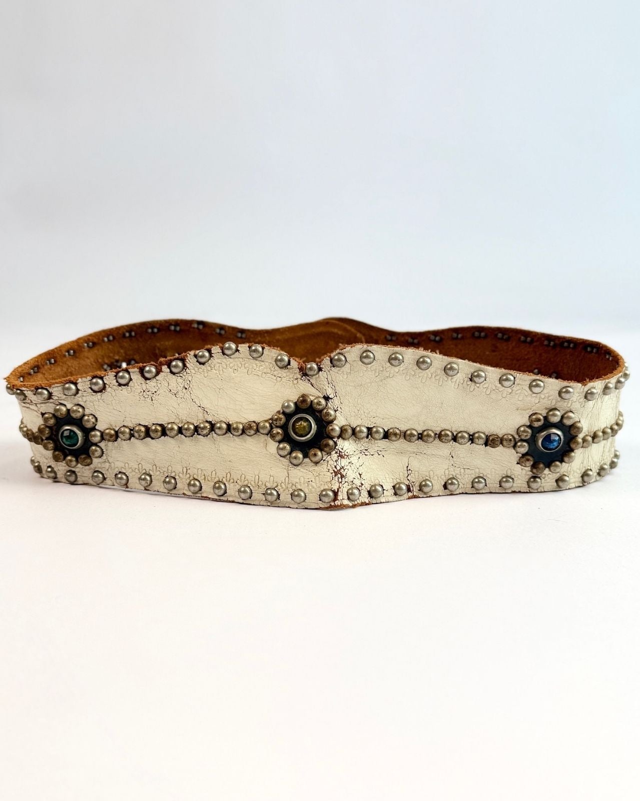 1950S White Studded Biker Kidney Belt