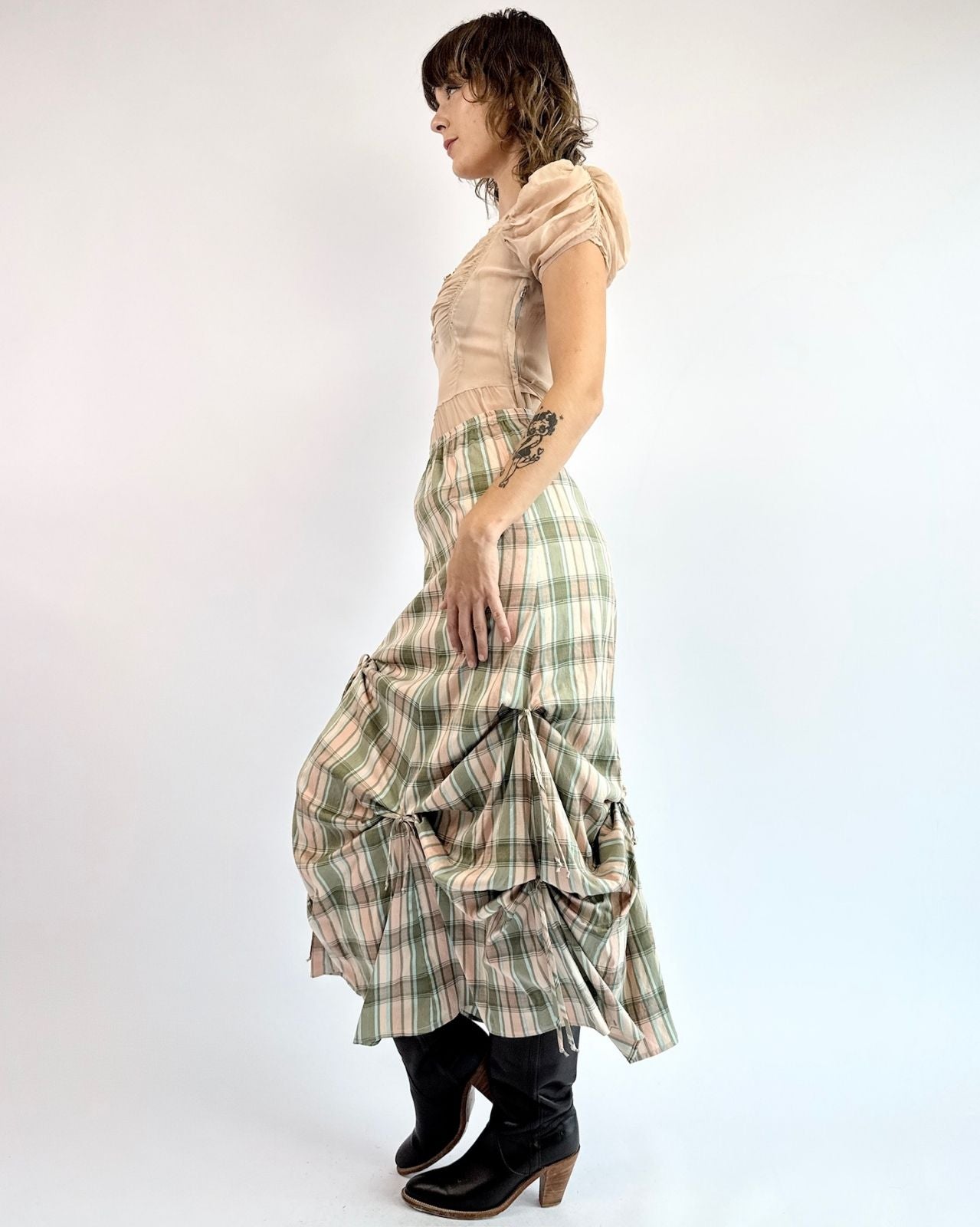 Row To Remember Plaid Silk Skirt