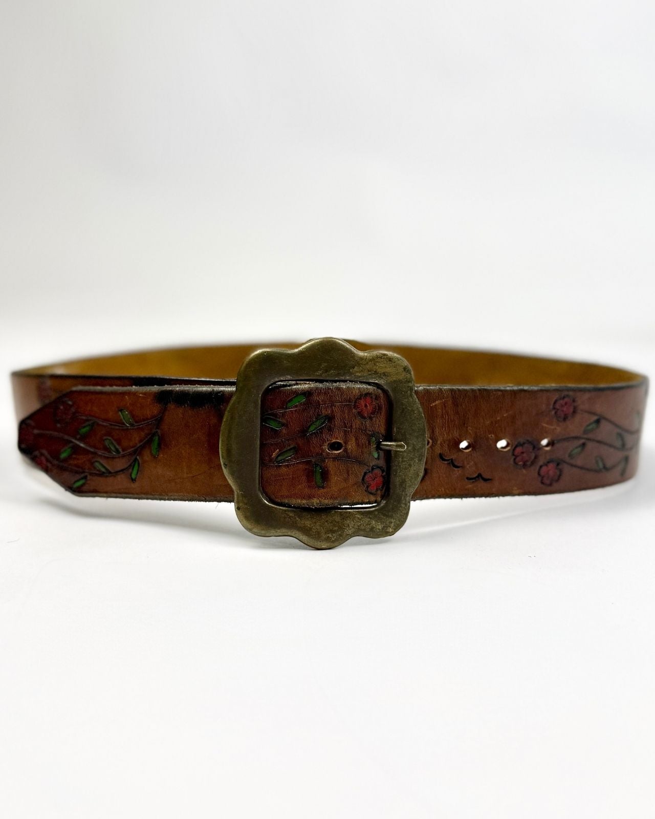 60s Tooled Rose Leather Belt