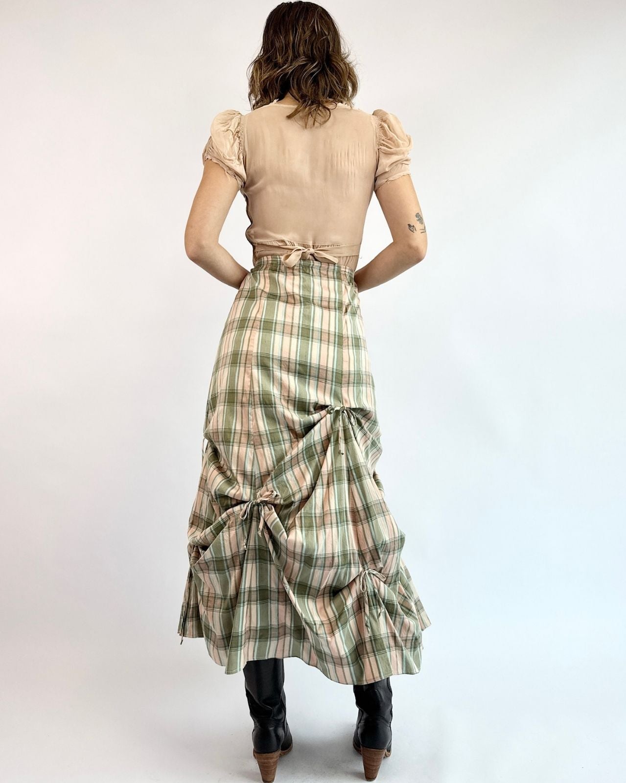 Row To Remember Plaid Silk Skirt