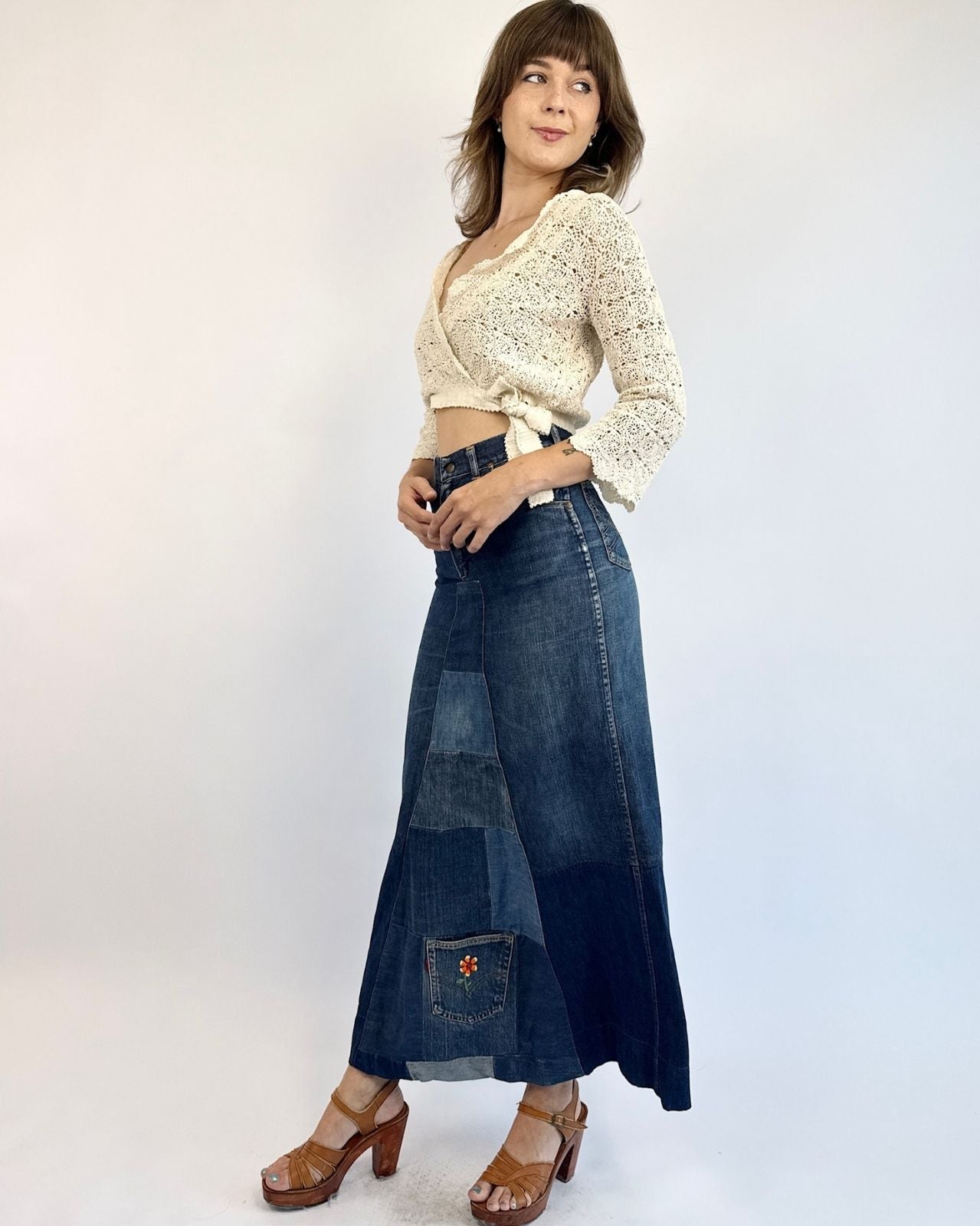 Pocket Full of Sunshine Denim Patchwork Maxi Skirt