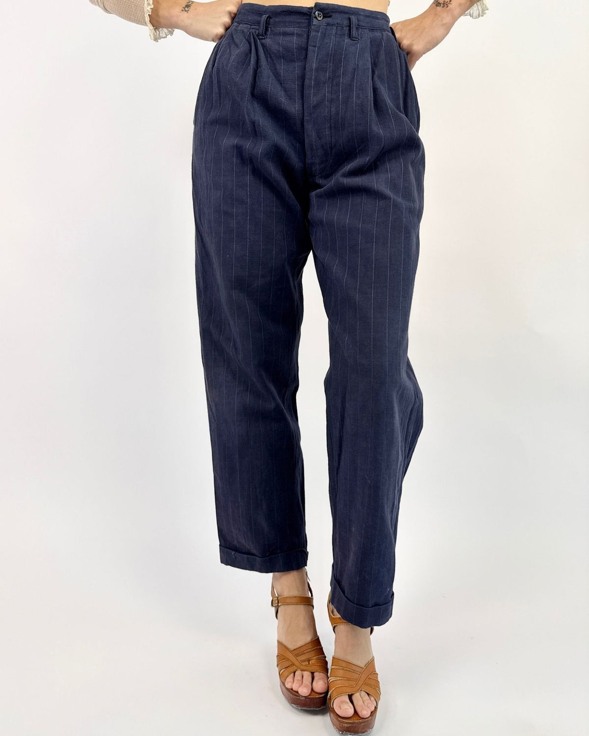 1920s Easy Livin' Navy Striped Trousers