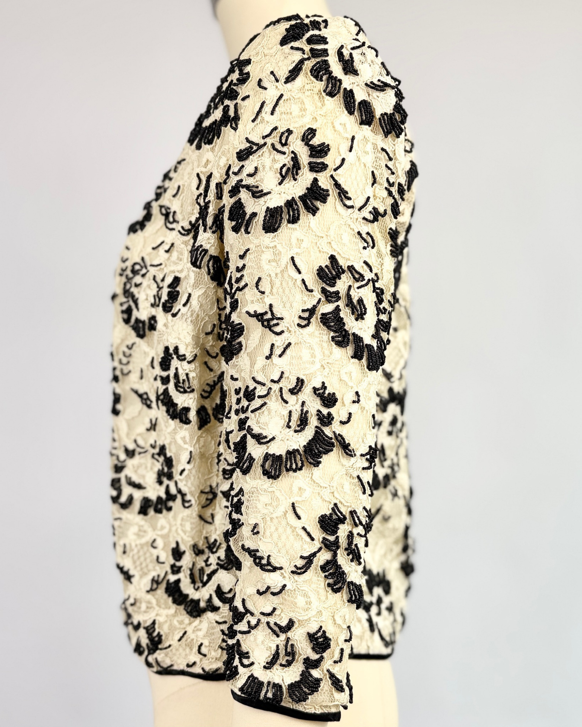 1950s Black and White Beaded Cardigan