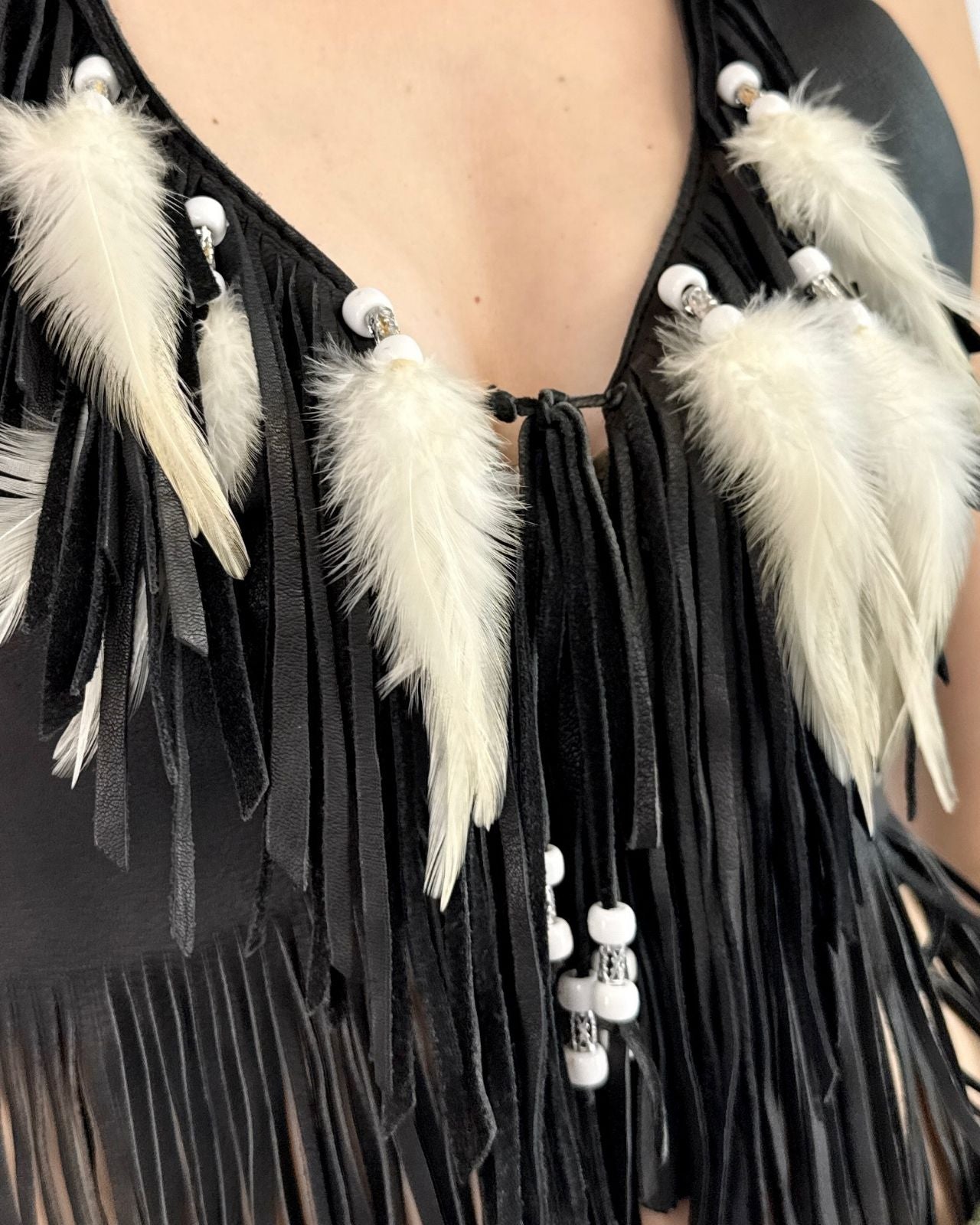 Let The Music Play Leather Feather Halter Top