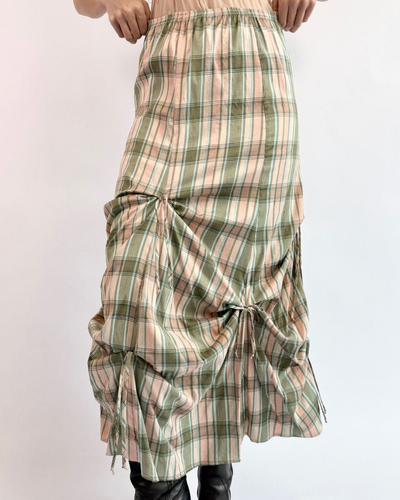 Row To Remember Plaid Silk Skirt