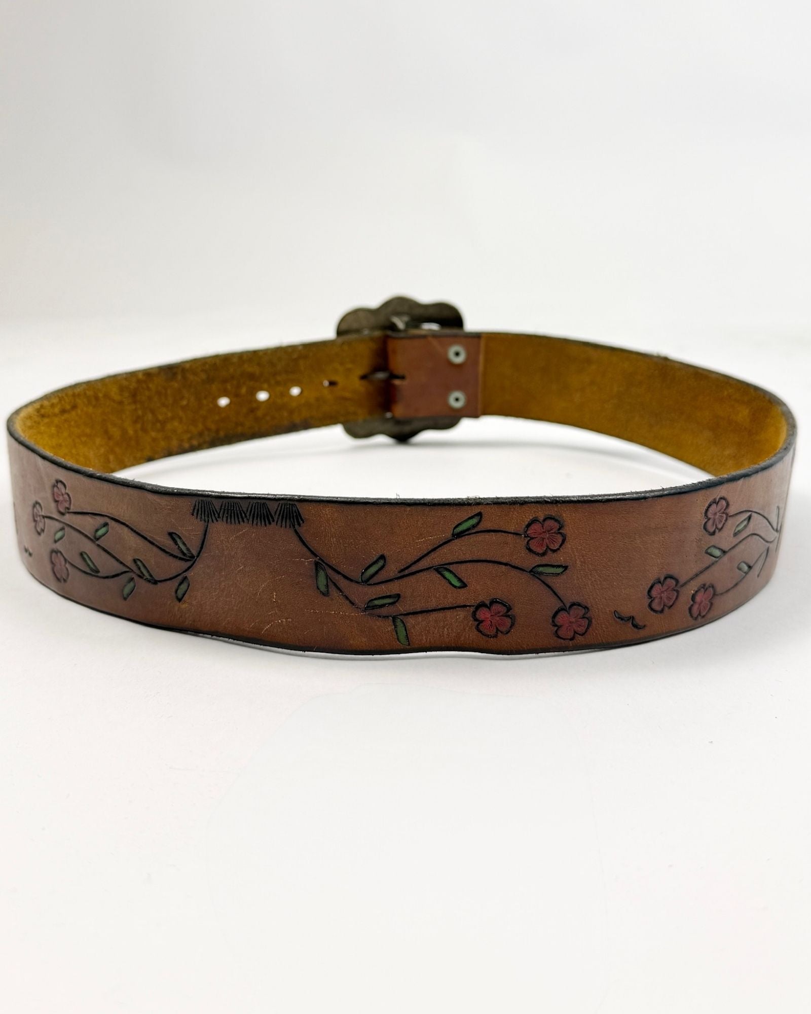60s Tooled Rose Leather Belt