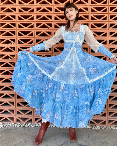 Wonderland Blue Floral Gunne Sax Dress