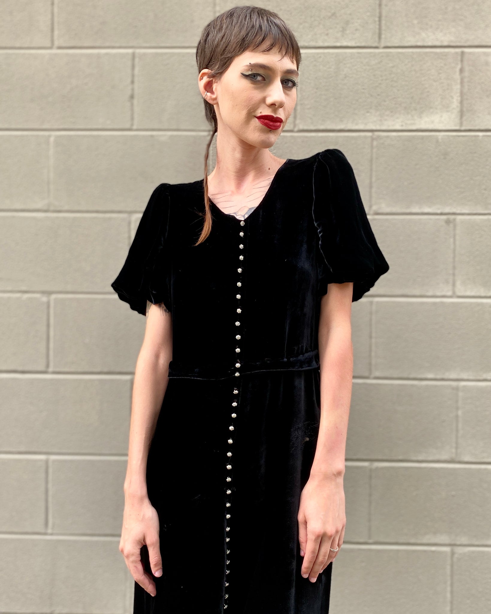 Midnight 30's Black Silk Velvet Maxi