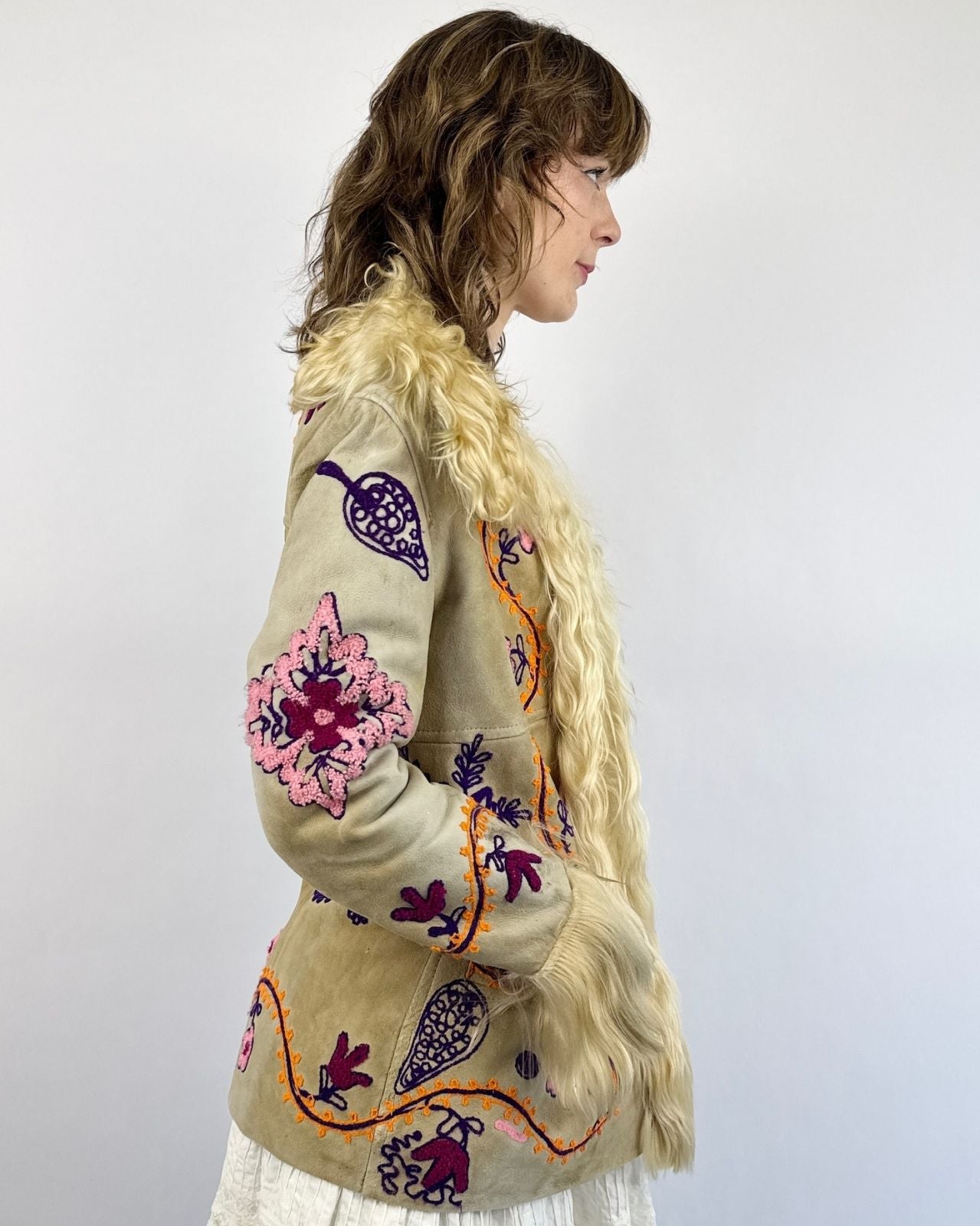 Penny Lane In Love Embroidered Afghan Shearling Coat