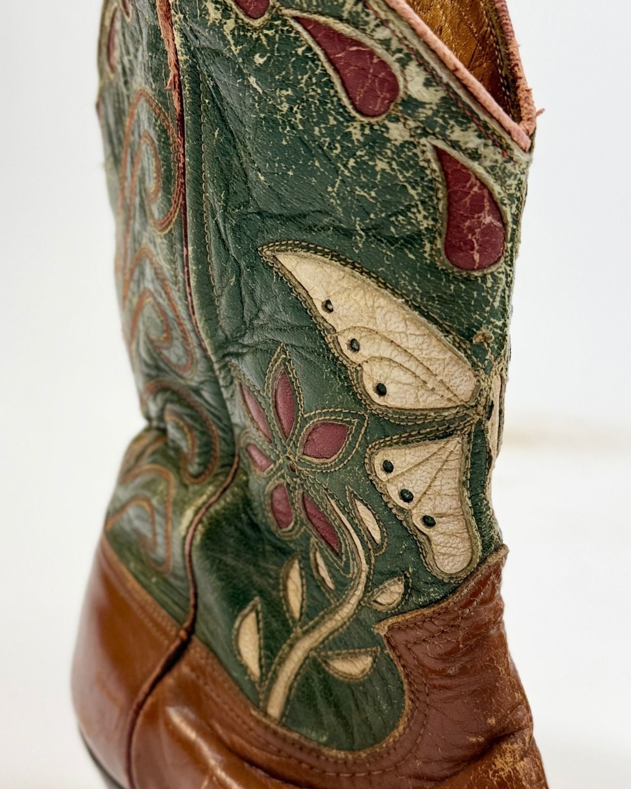 50s Brown and Green Butterfly Cowboy Boots