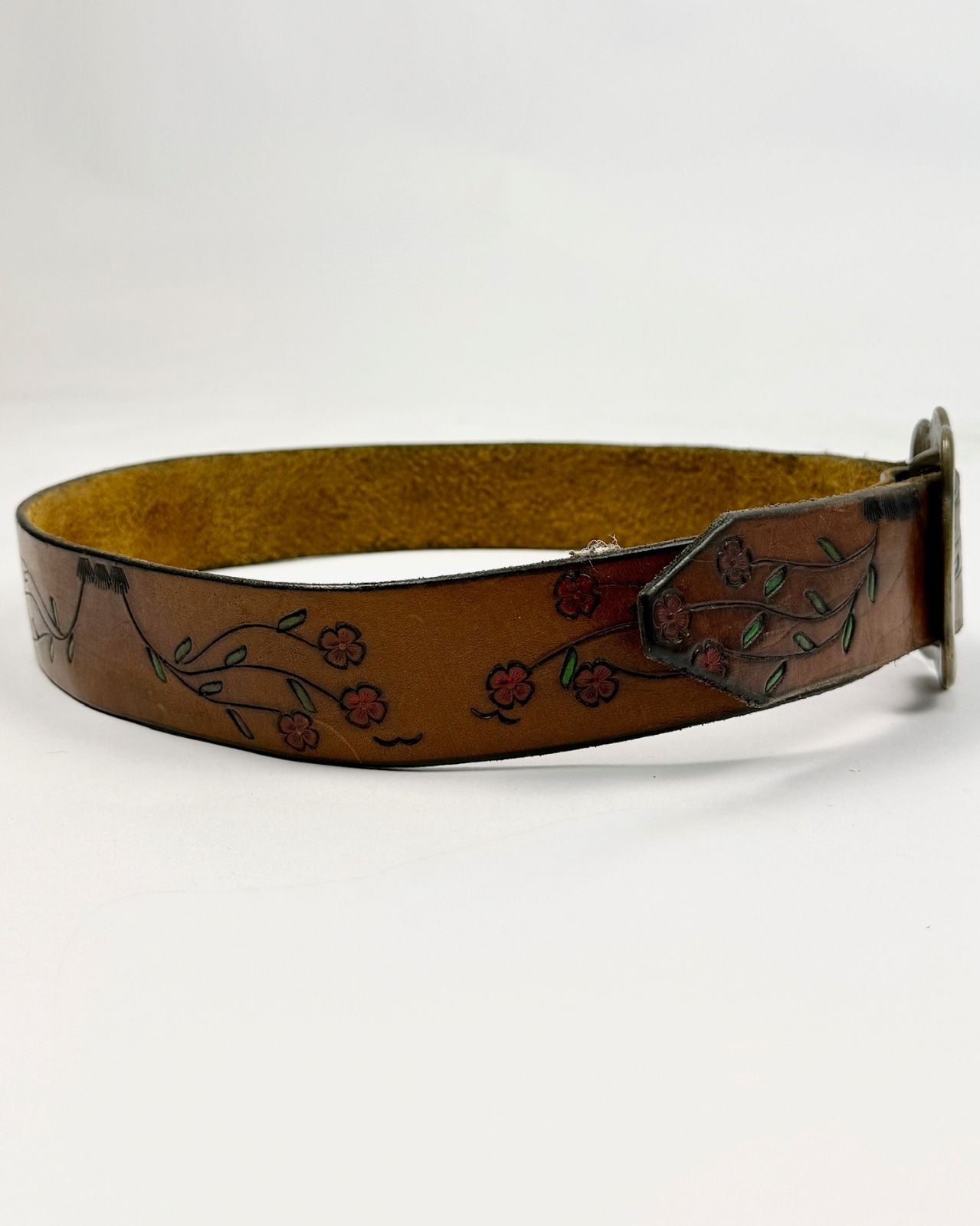 60s Tooled Rose Leather Belt