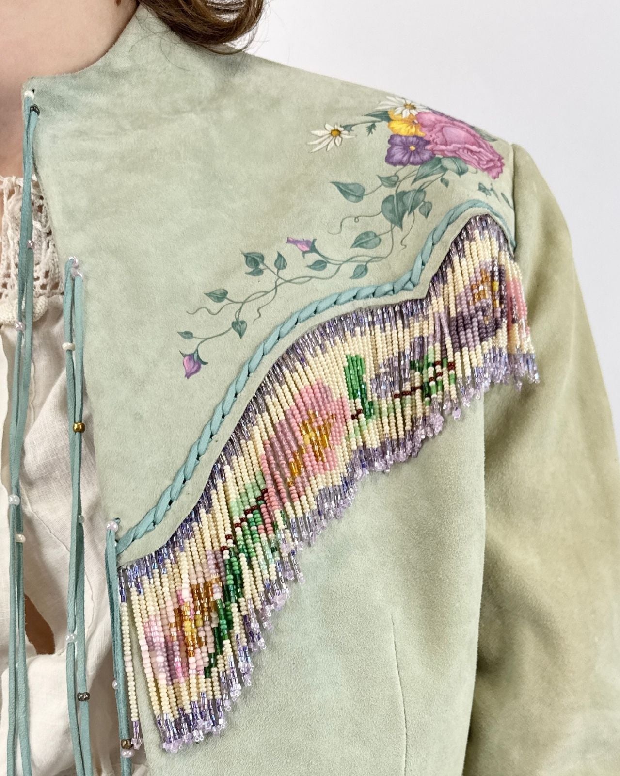 Raining Petals Suede Beaded Jacket