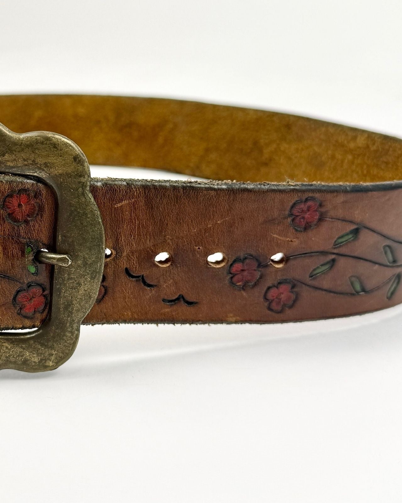60s Tooled Rose Leather Belt