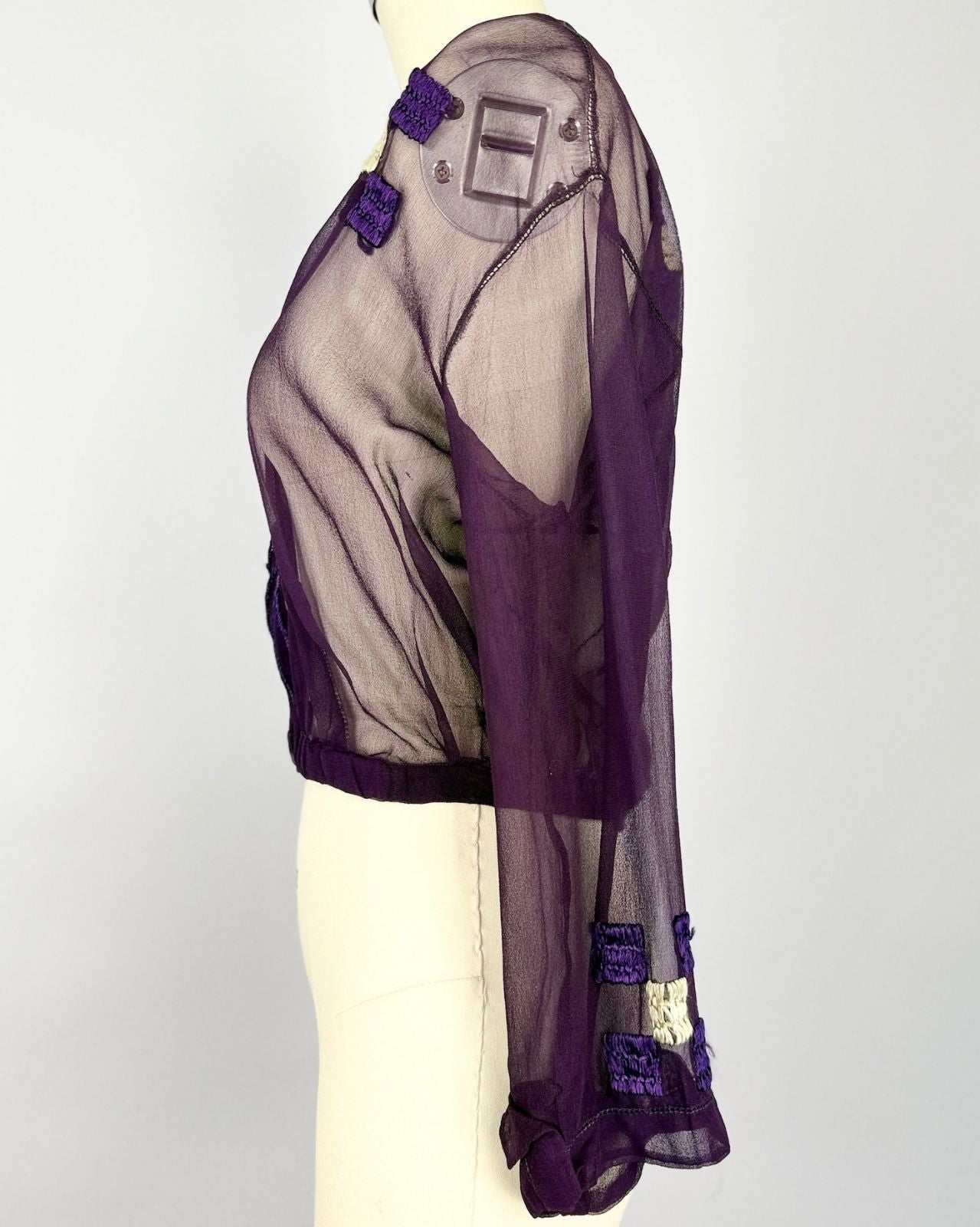 1920s Eggplant Purple Silk Embroidered Blouse