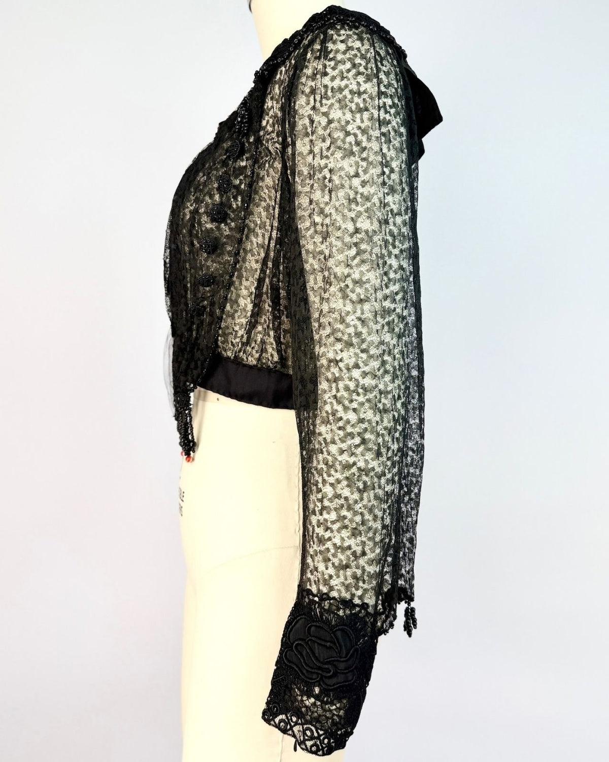 Black Beaded Victorian Lace Top