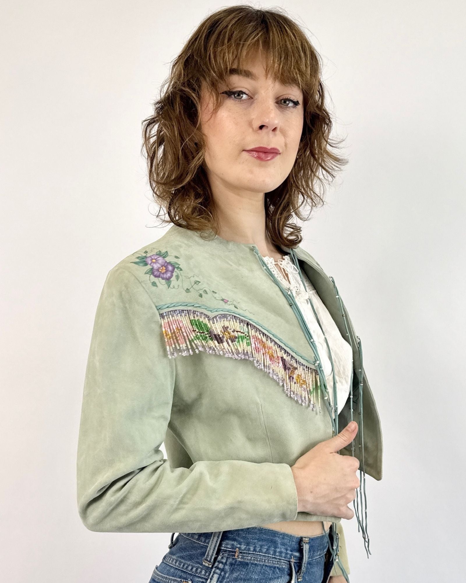 Raining Petals Suede Beaded Jacket
