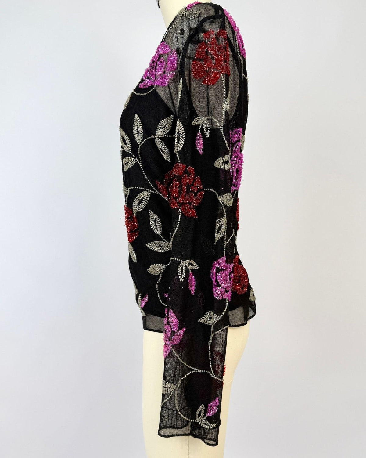 Black Mesh Sequin Floral Top