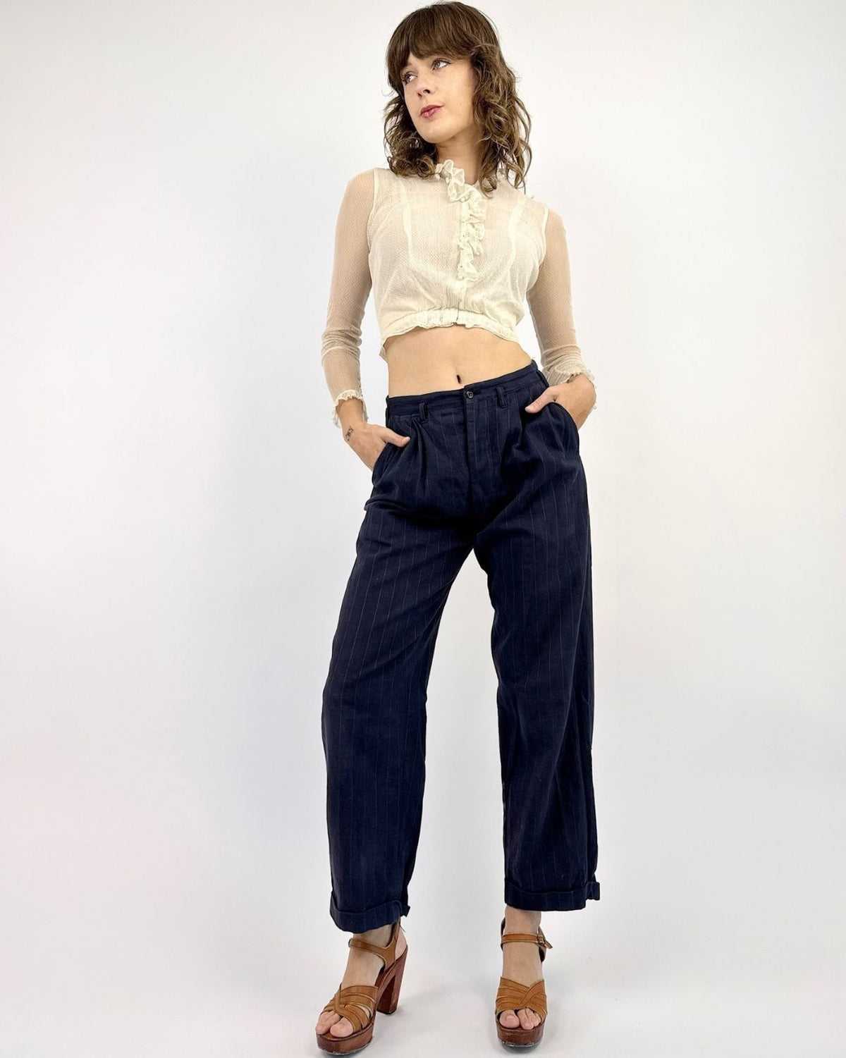 1920s Easy Livin' Navy Striped Trousers