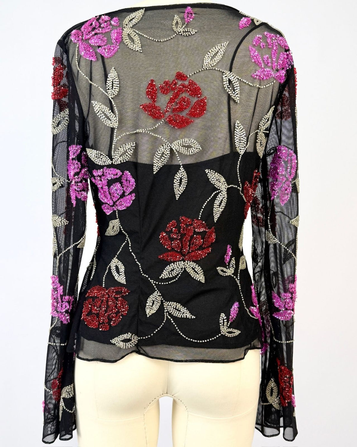 Black Mesh Sequin Floral Top