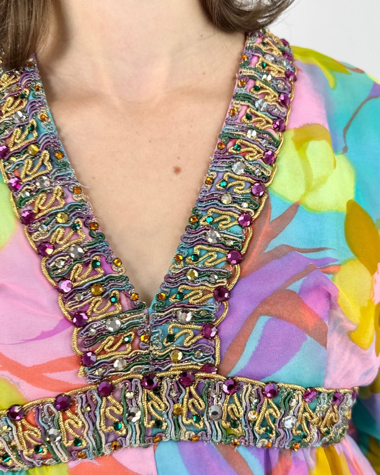 60s Limitless Colors Floral Chiffon Jumpsuit