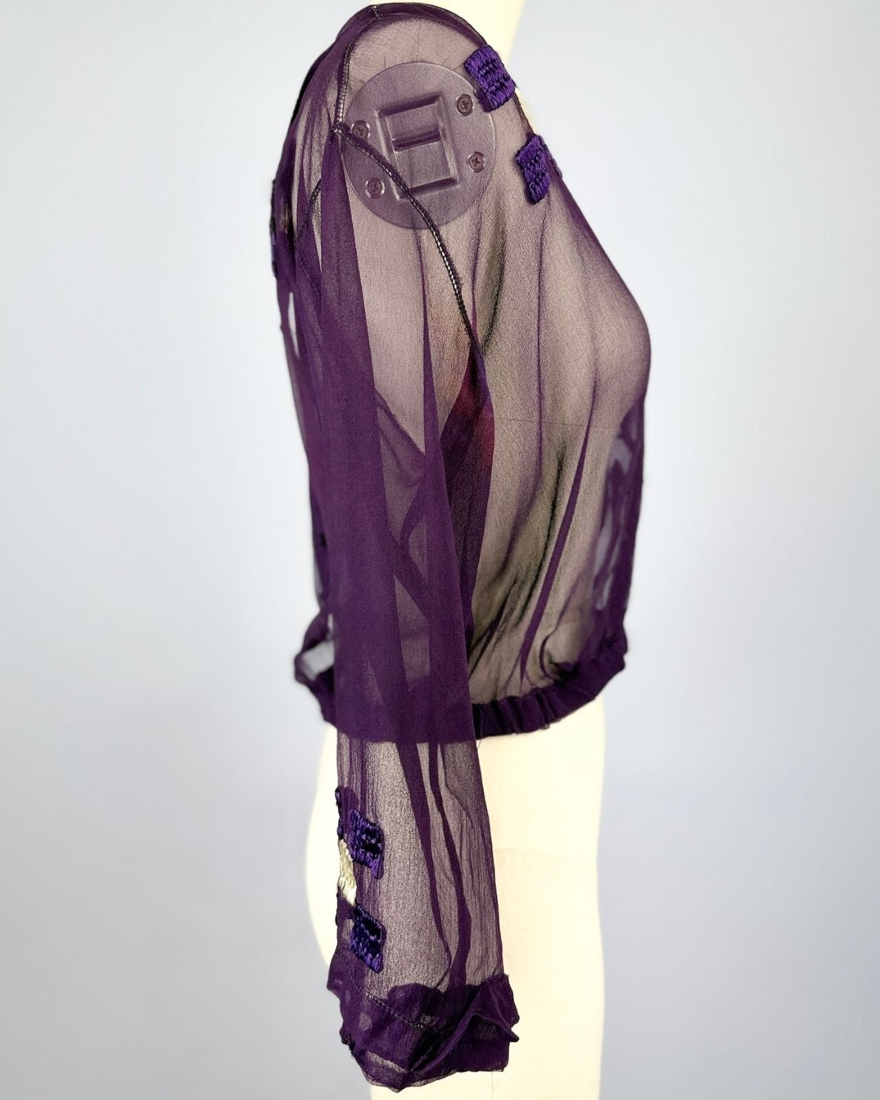 1920s Eggplant Purple Silk Embroidered Blouse
