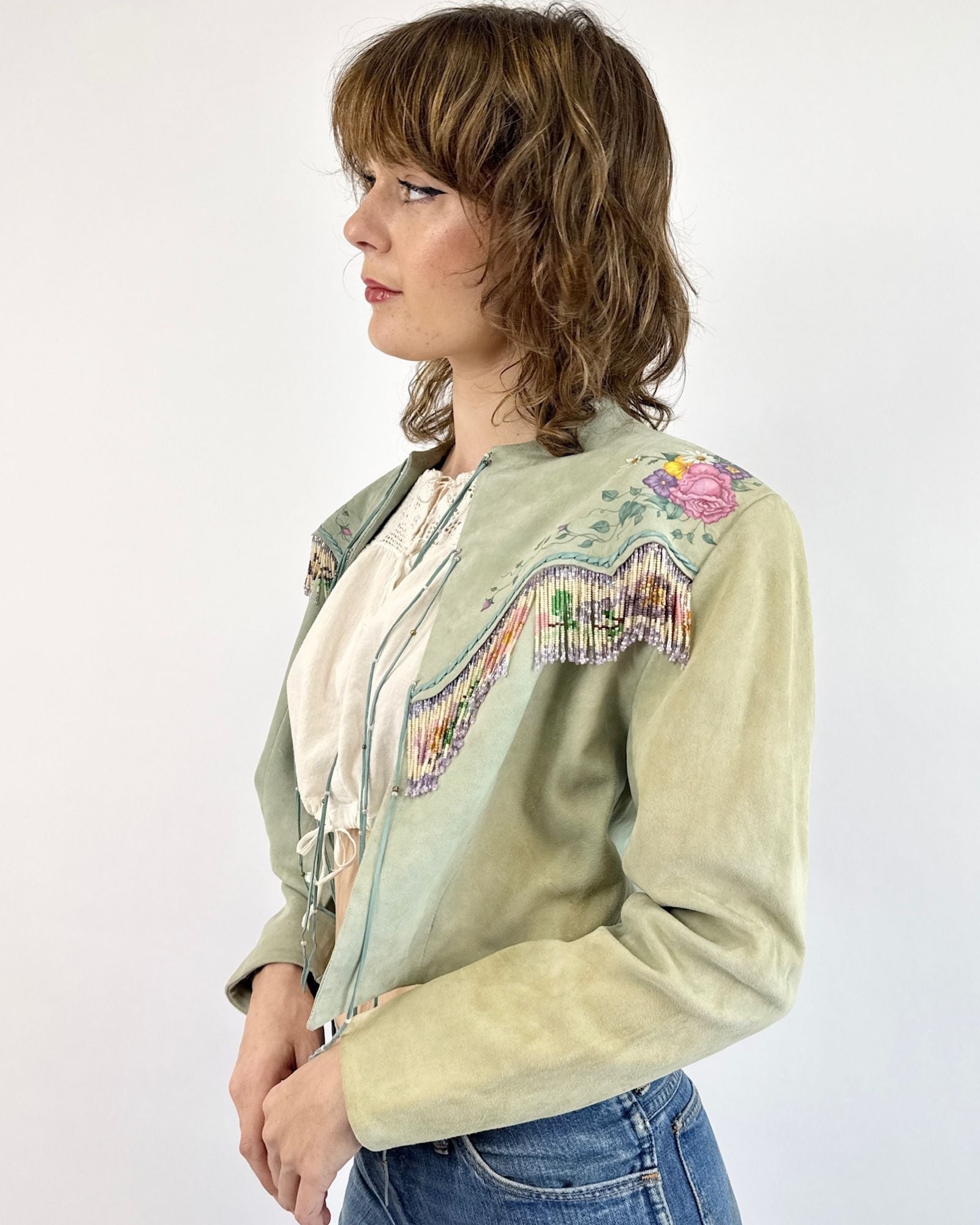 Raining Petals Suede Beaded Jacket