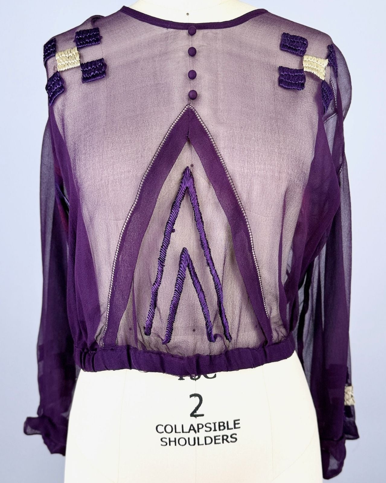 1920s Eggplant Purple Silk Embroidered Blouse
