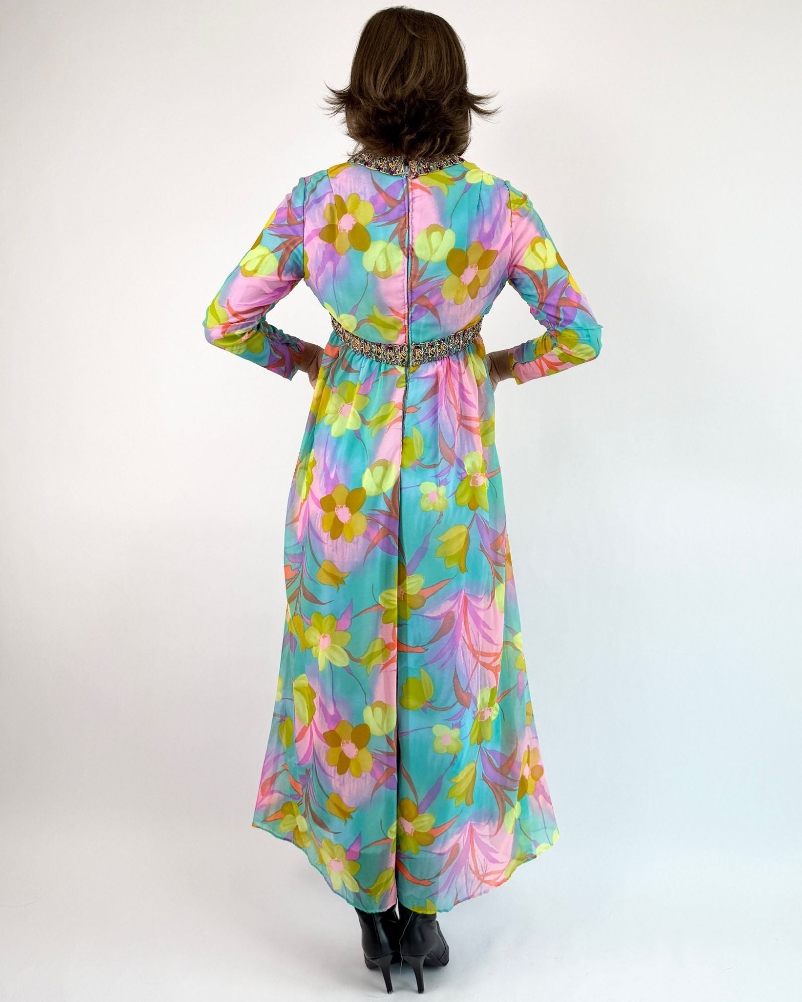60s Limitless Colors Floral Chiffon Jumpsuit