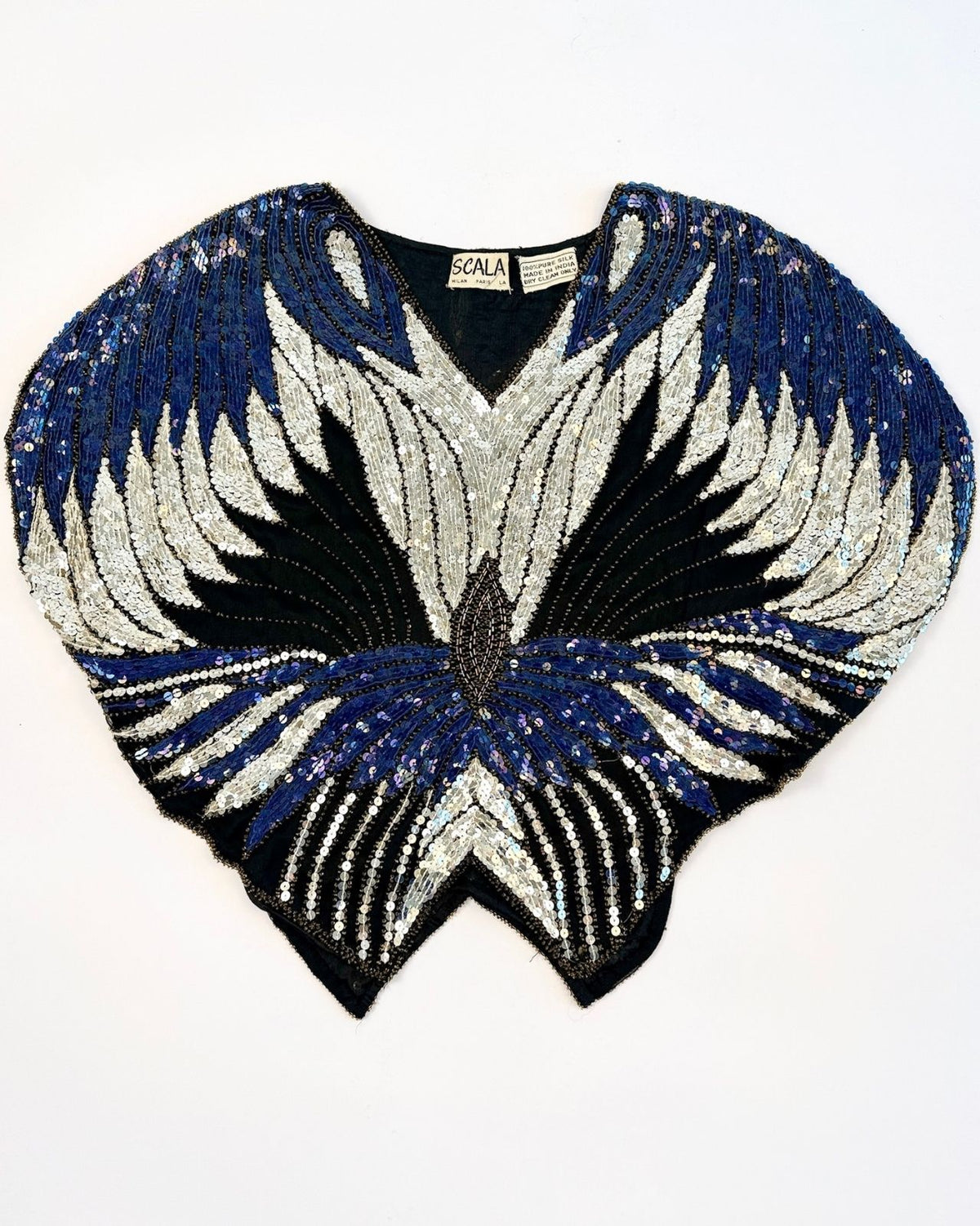 Silver and Blue Sequin Flower Top