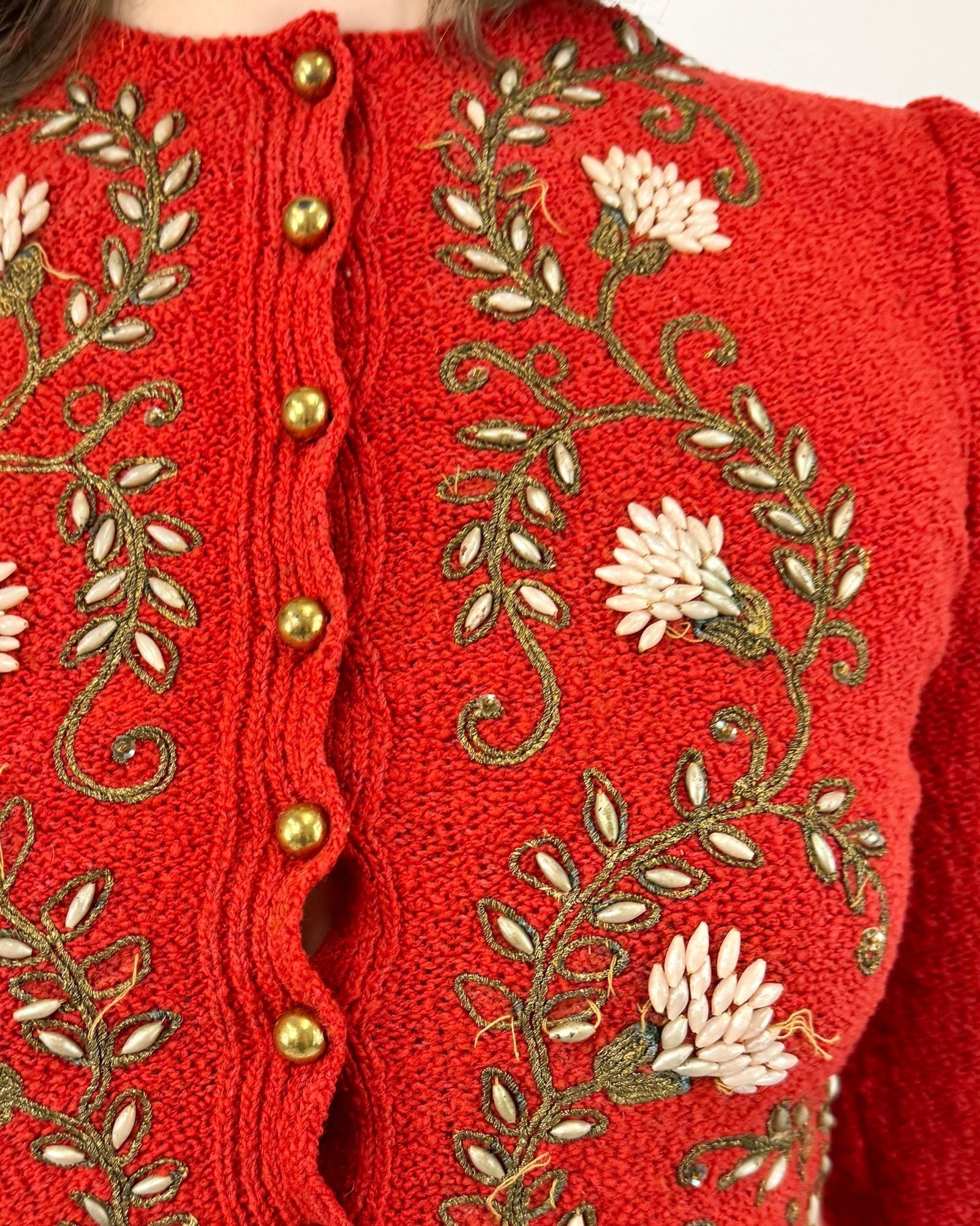 40s Wish Upon Holly Beaded Cardigan