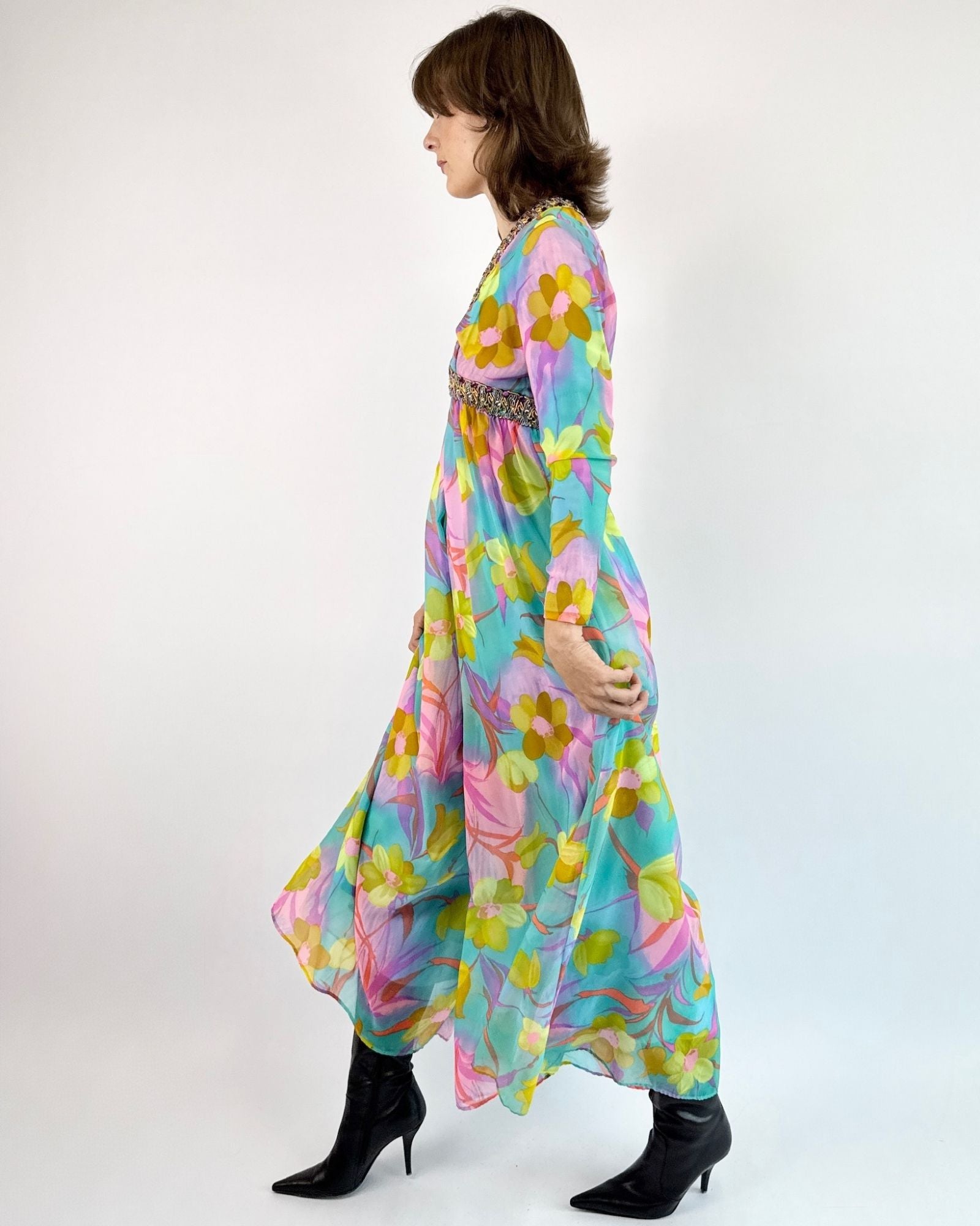 60s Limitless Colors Floral Chiffon Jumpsuit