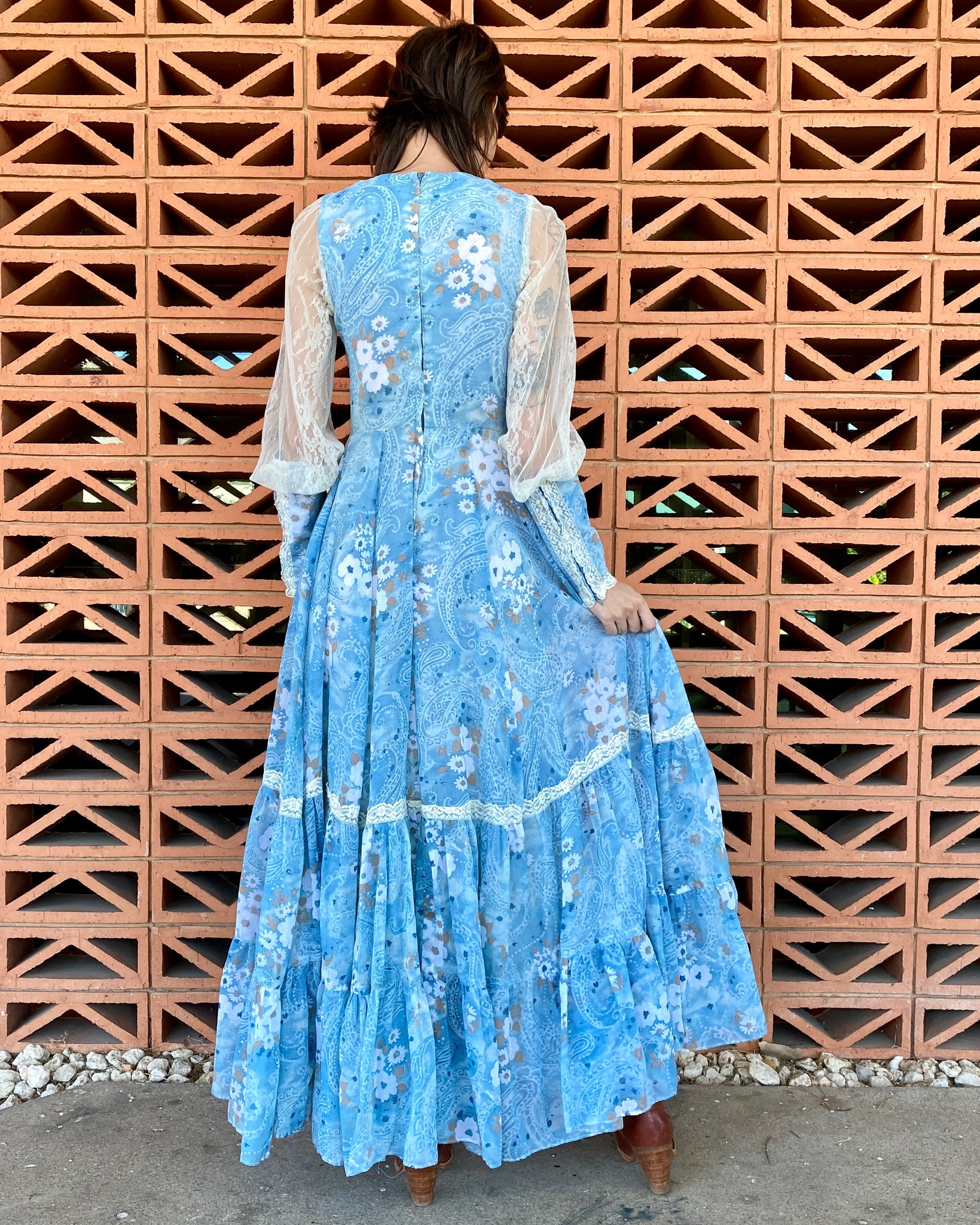 Wonderland Blue Floral Gunne Sax Dress