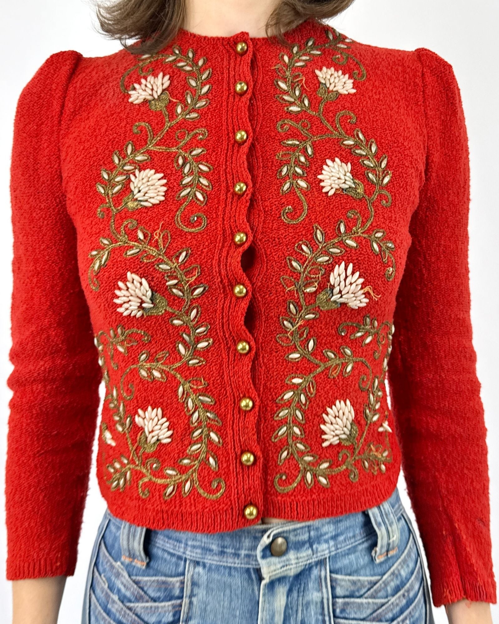 40s Wish Upon Holly Beaded Cardigan