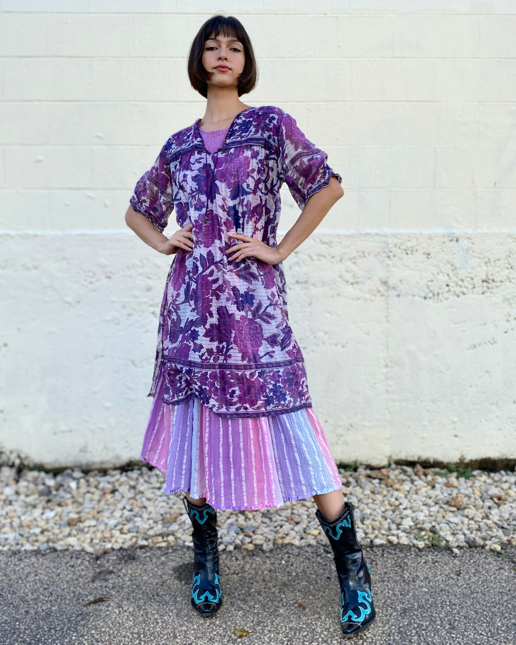 Floral Rhapsody Purple Indian Cotton Dress