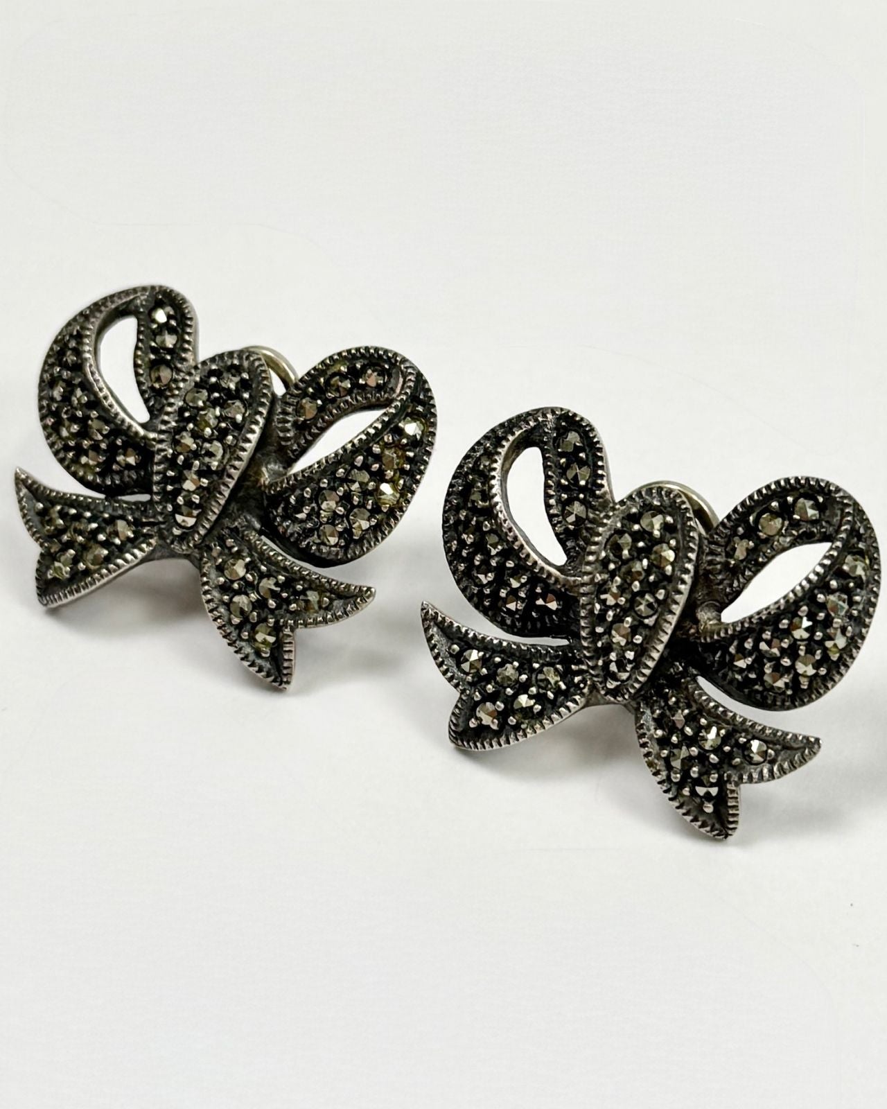 Silver Rhinestone Bow Earrings