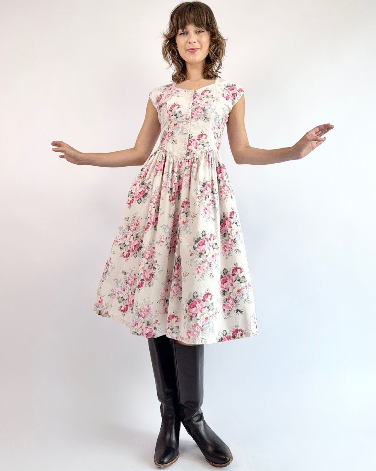 1990s Tea for Two Floral Dress