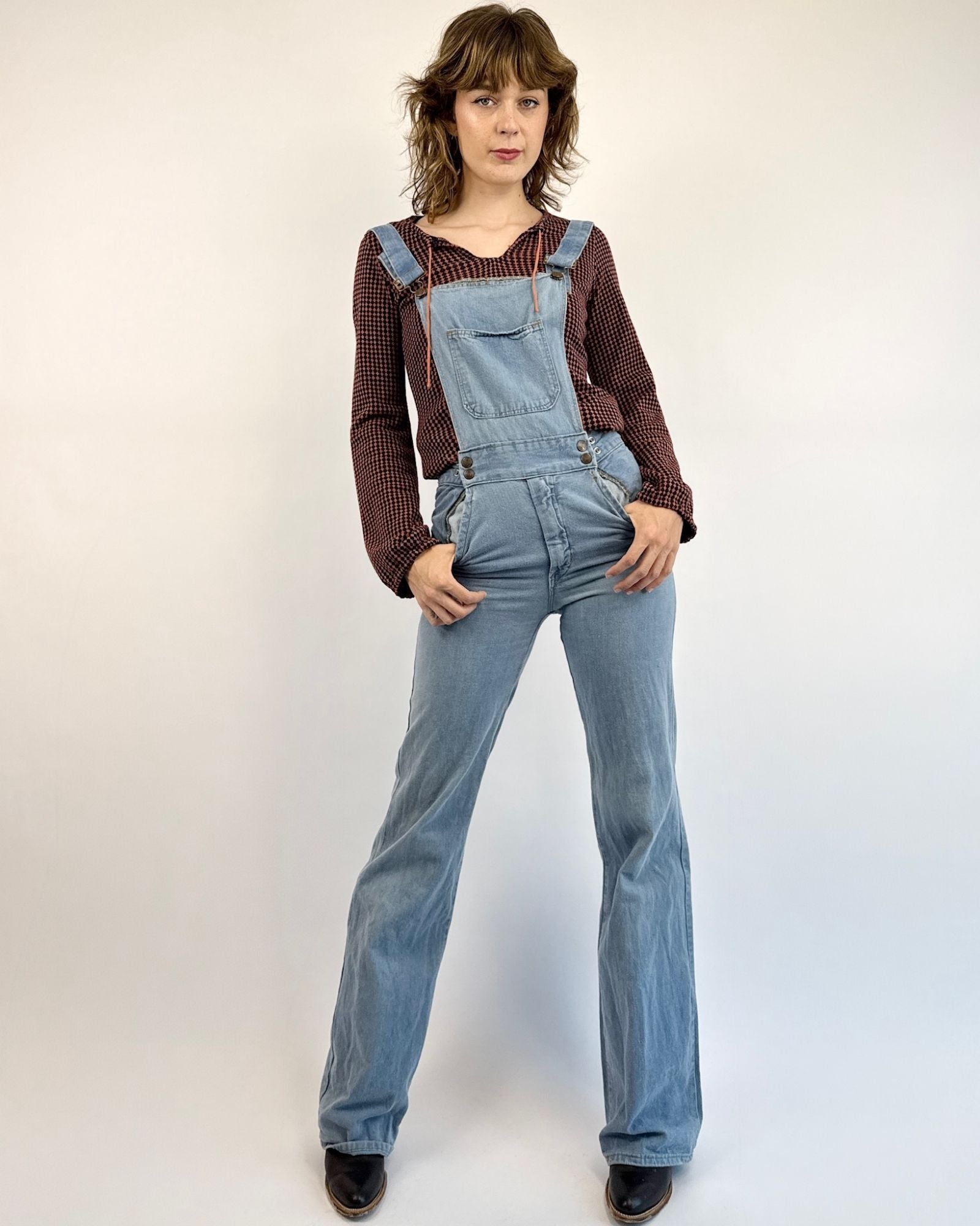 1970s Walk This Way Denim Flared Overalls