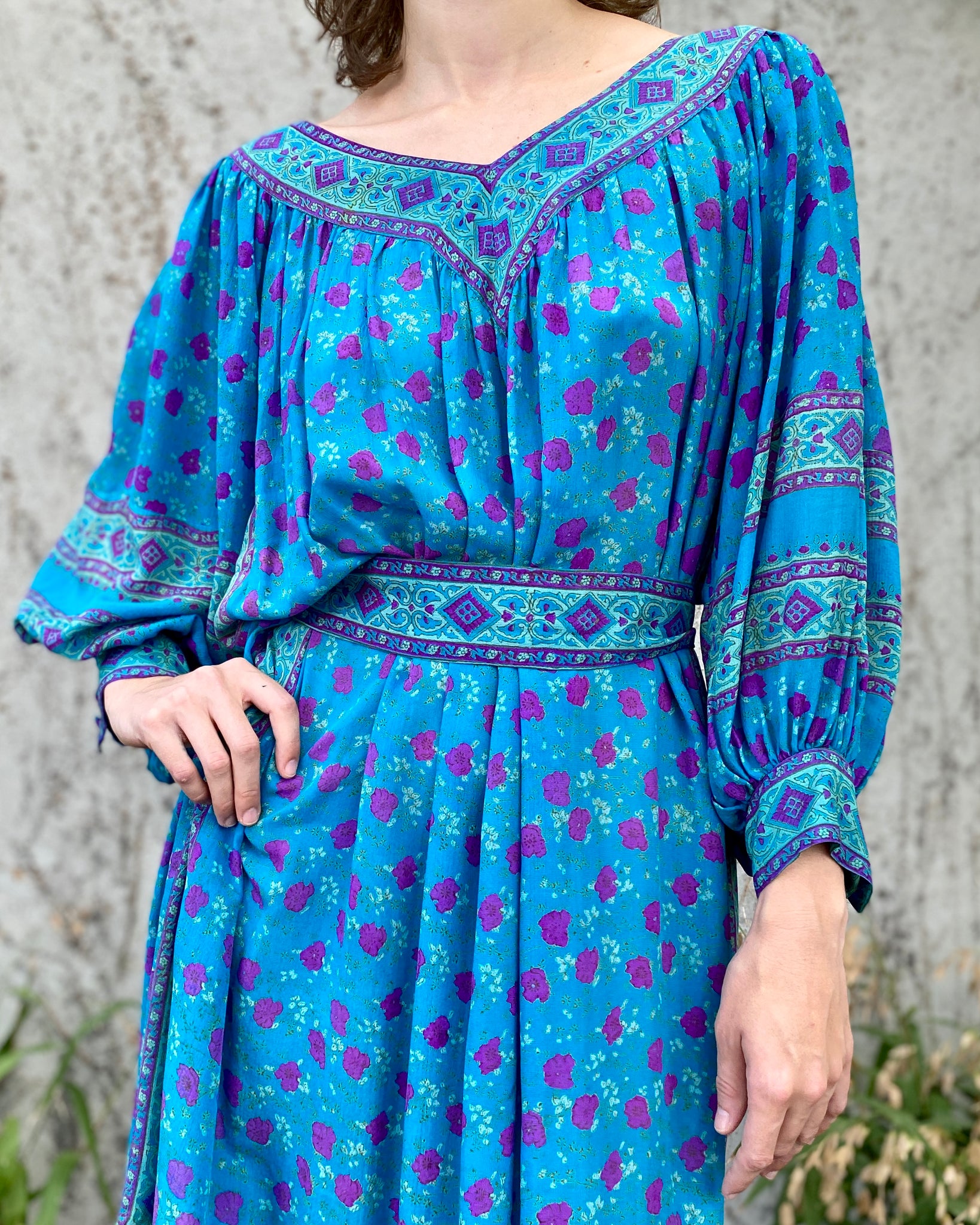 Raksha Turquoise Garden Silk Dress