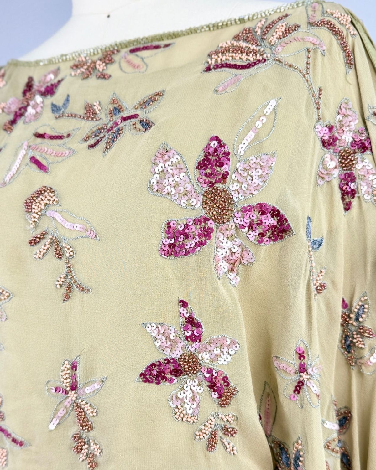 Pink and Sage Beaded Blouse