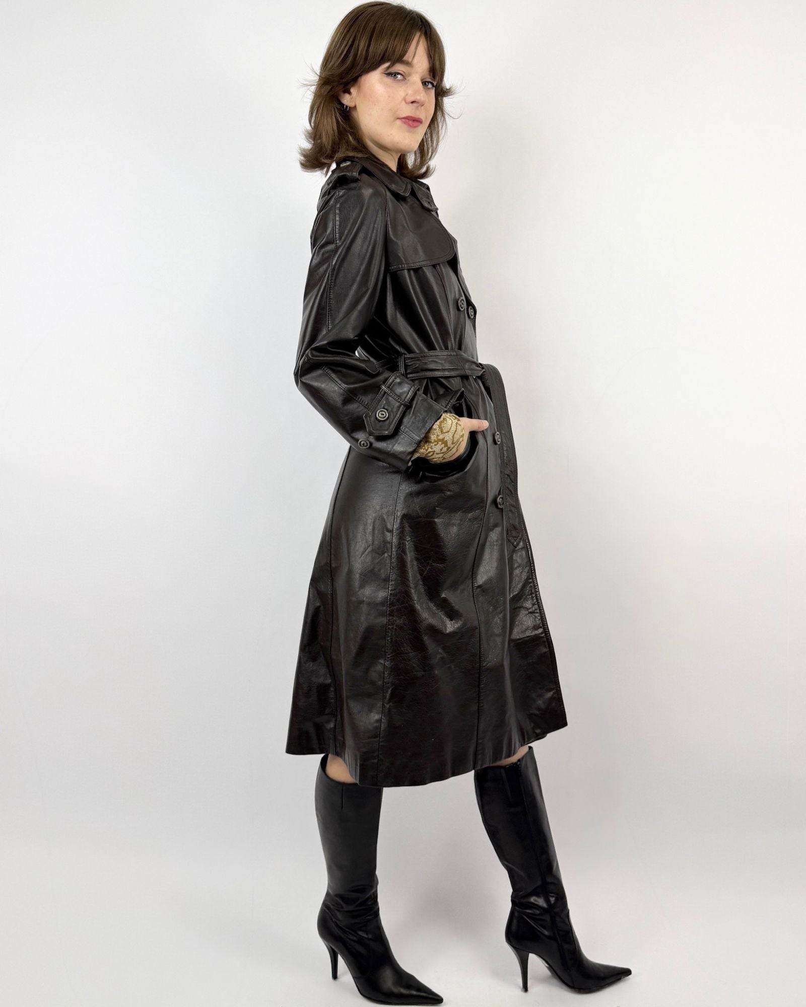 Cherbourg at Night Black Leather Trench Coat