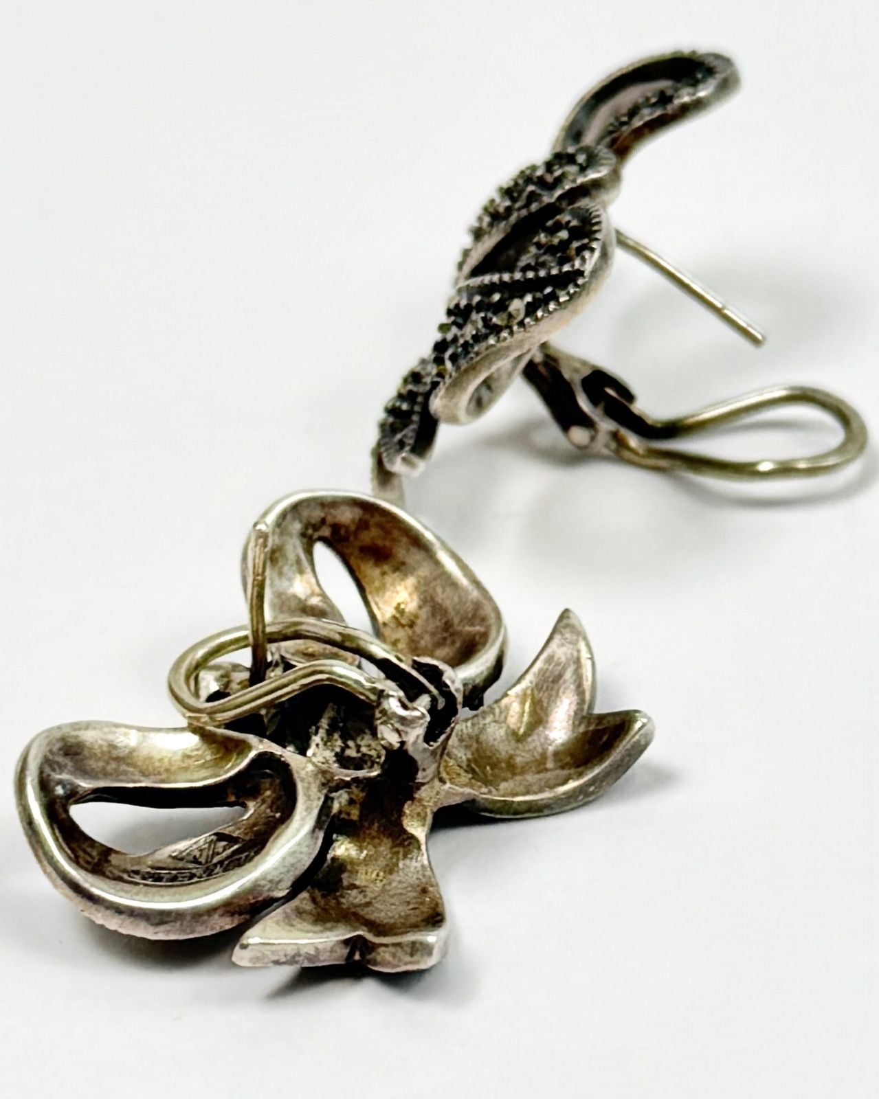 Silver Rhinestone Bow Earrings