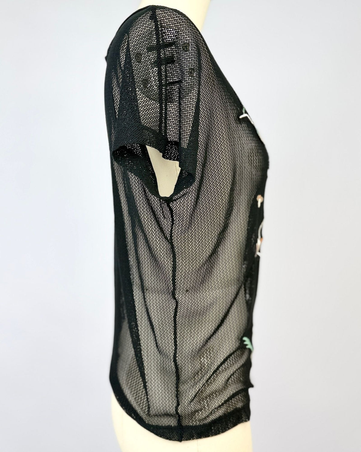 Vivienne Tam Black Mesh Embroidered Top