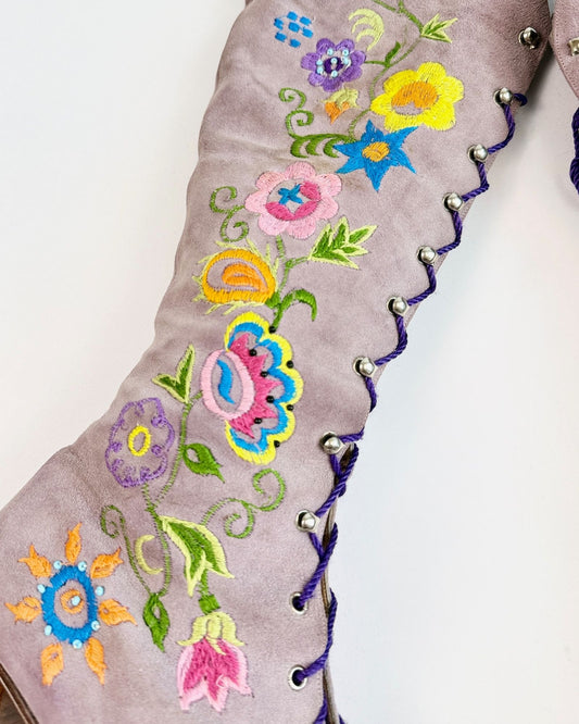 1960s Lavender Suede Embroidered Boots
