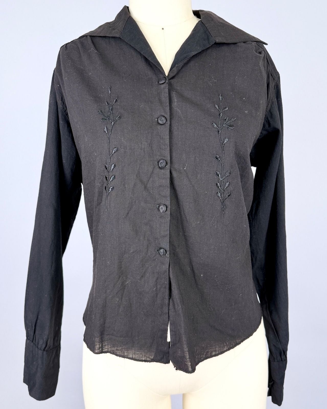 Black Edwardian Embroidered Blouse