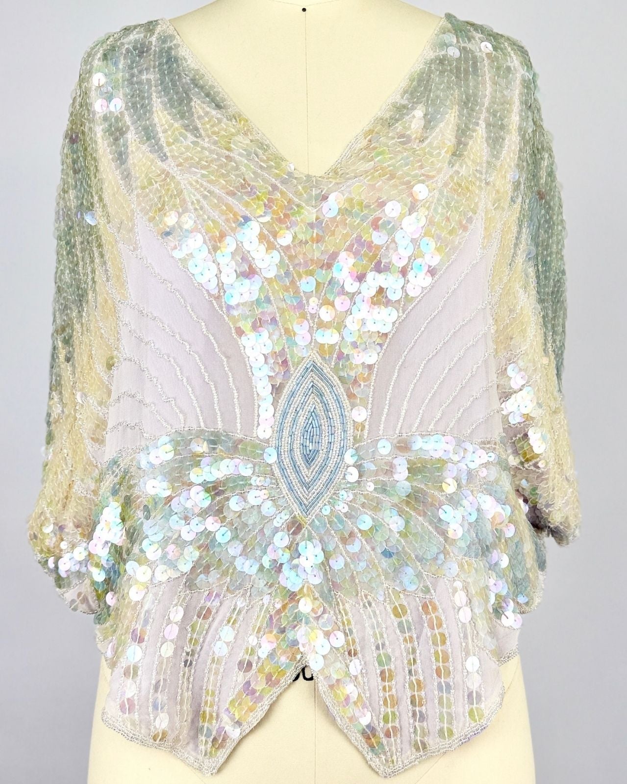 Shomax Pastel Iridescent Butterfly Sequin Blouse