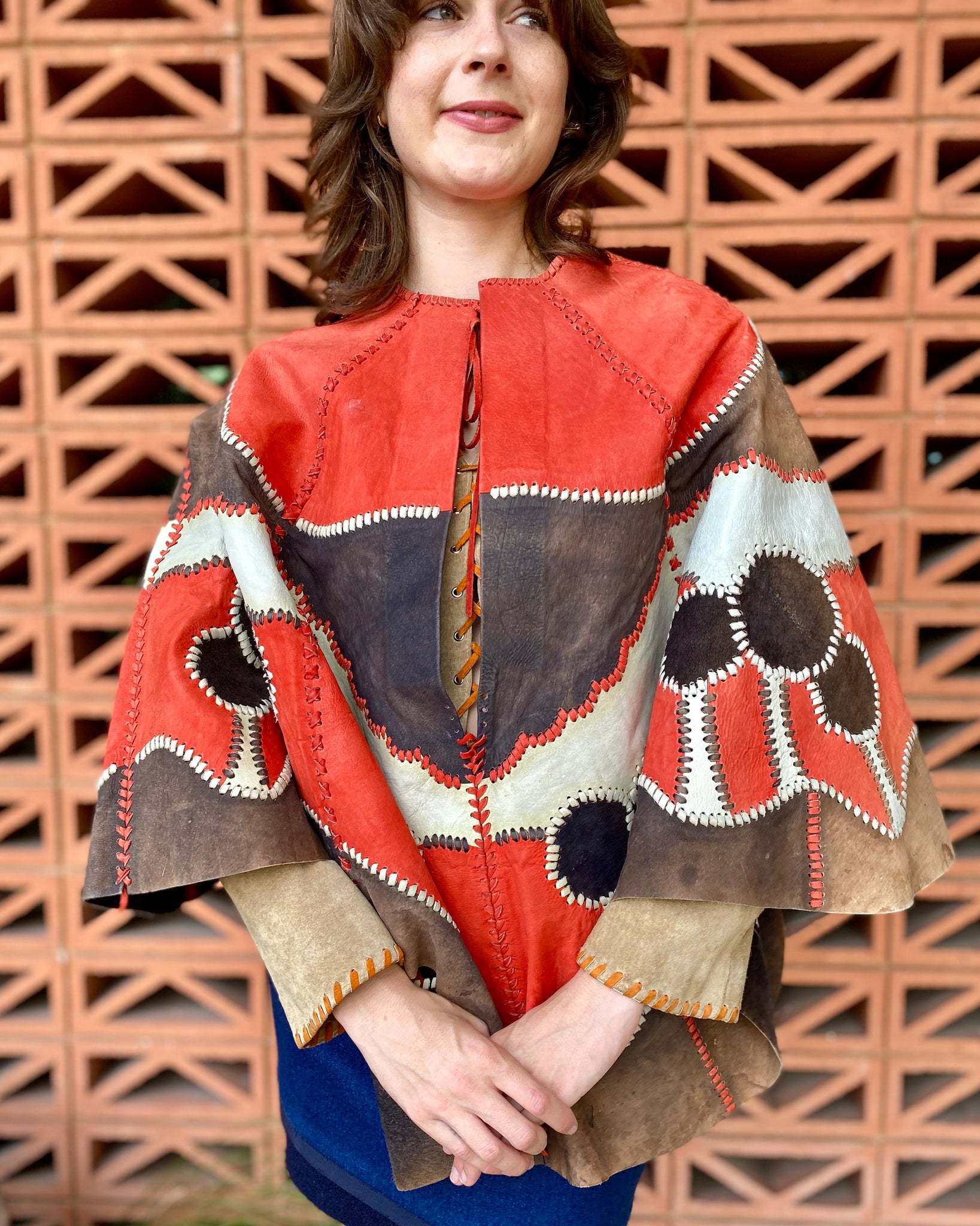 Moth 70's Char Leather Applique Poncho