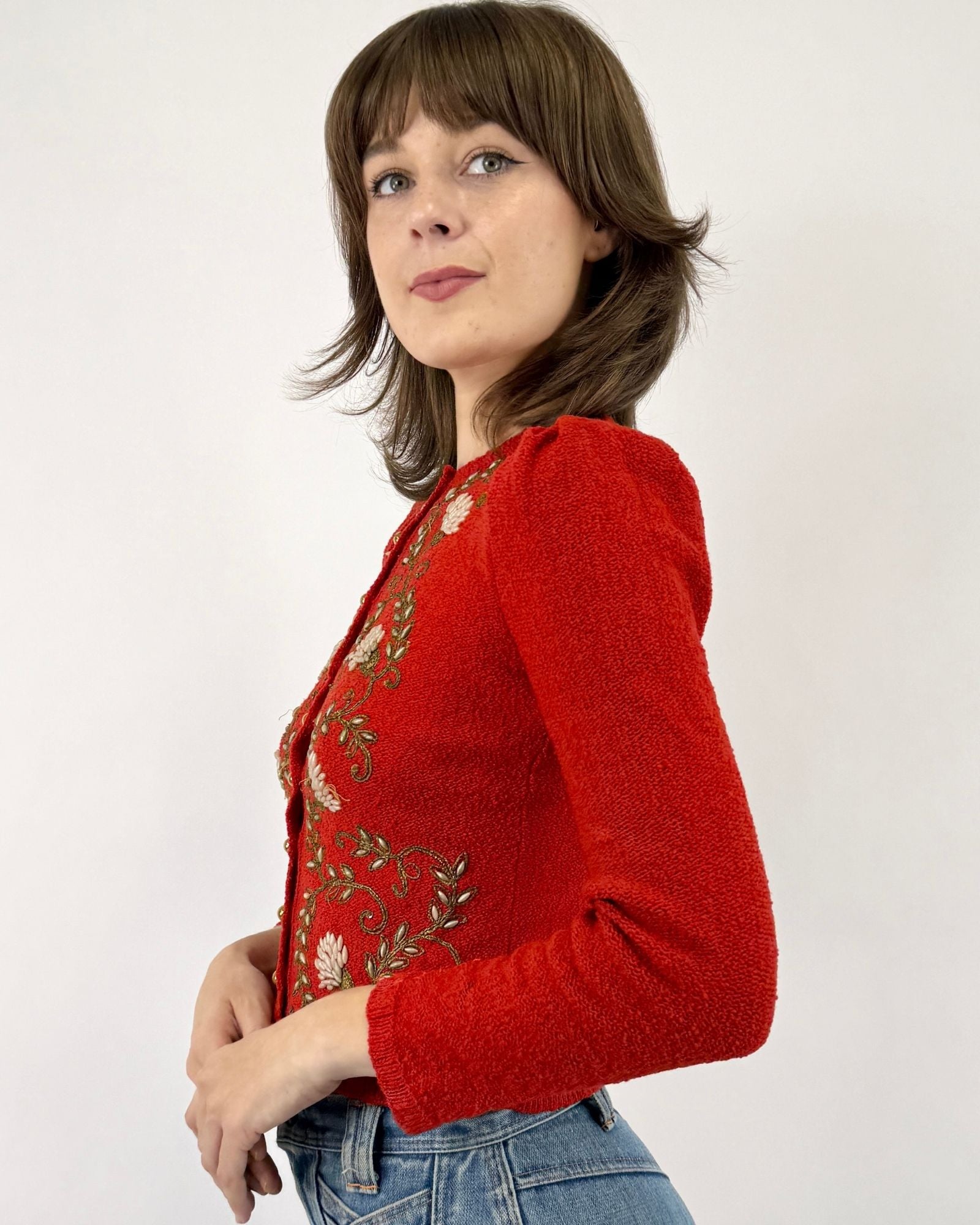 40s Wish Upon Holly Beaded Cardigan