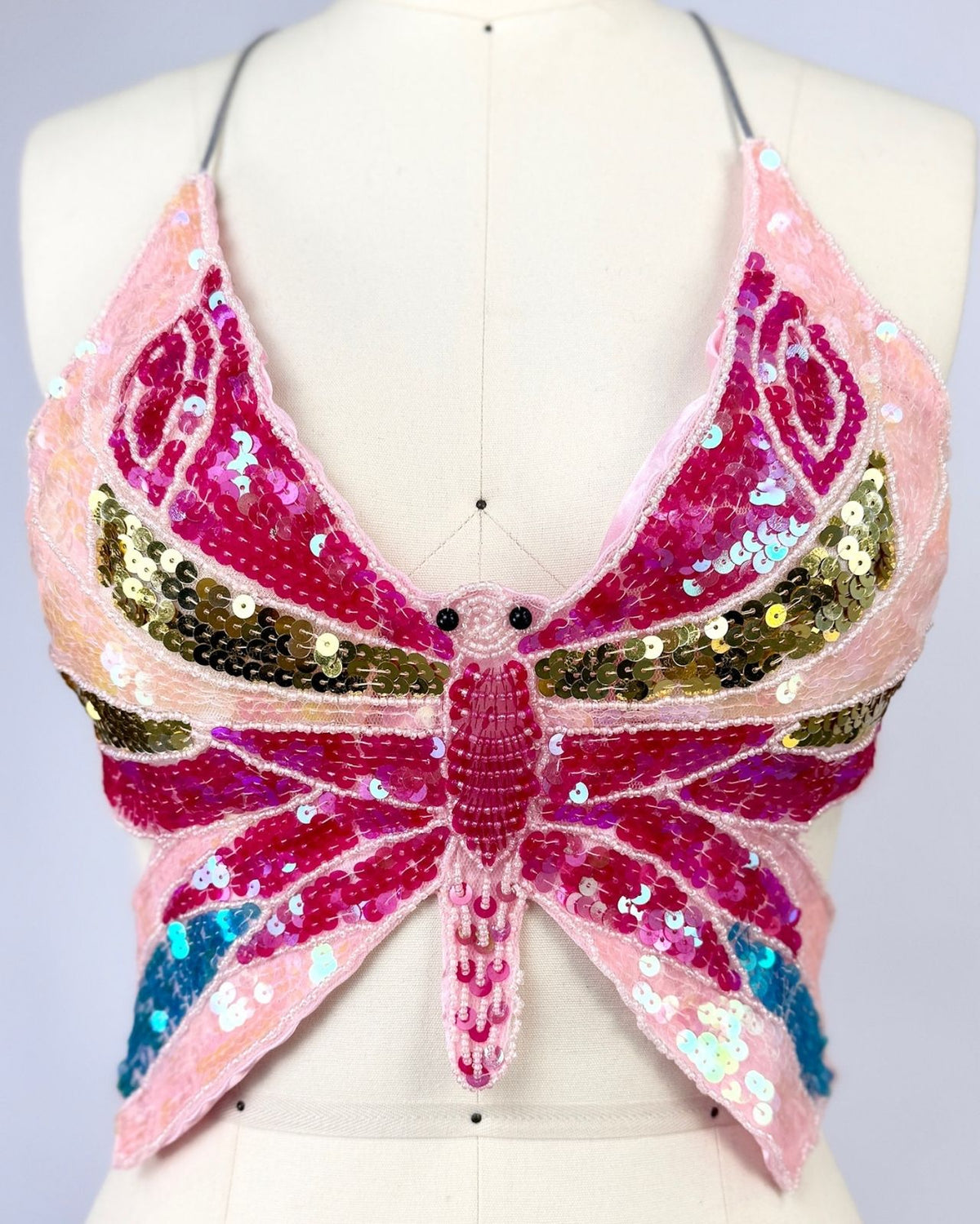 Y2K Sequin Butterfly Halter Top