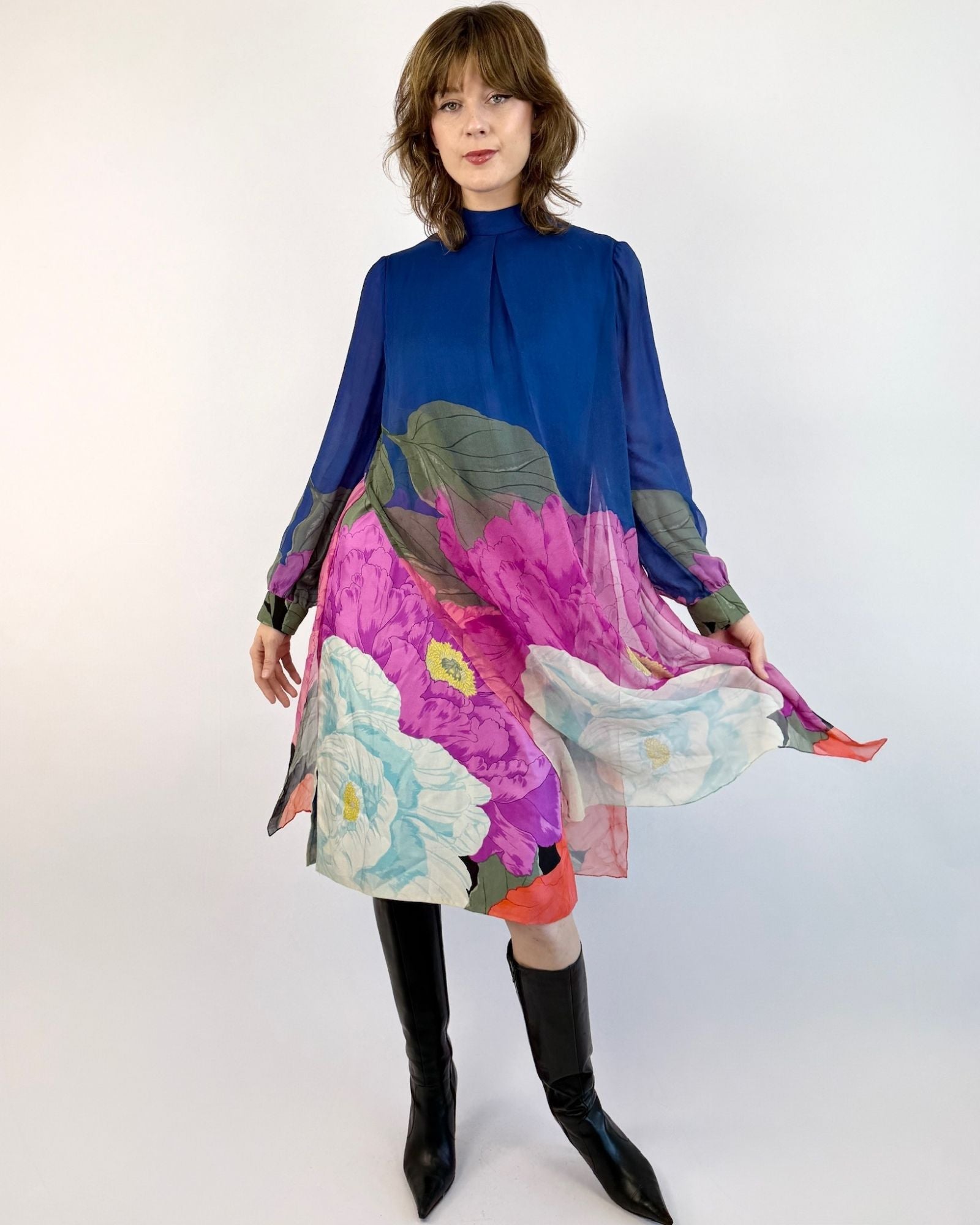 Hanae Mori Floating Petals Silk Dress